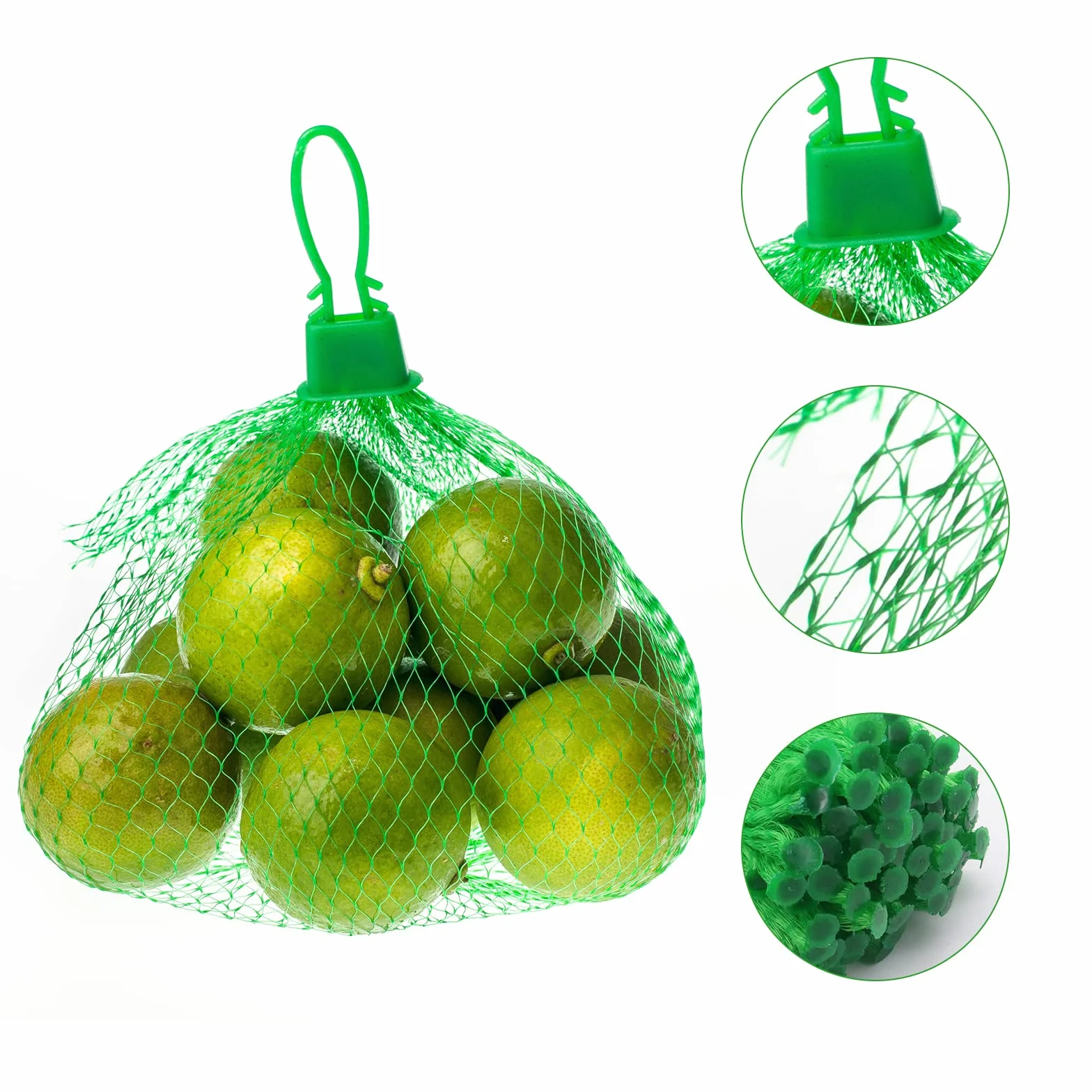 Lot de 100 sacs en filet réutilisables pour ranger les œufs, fruits et noix, vert