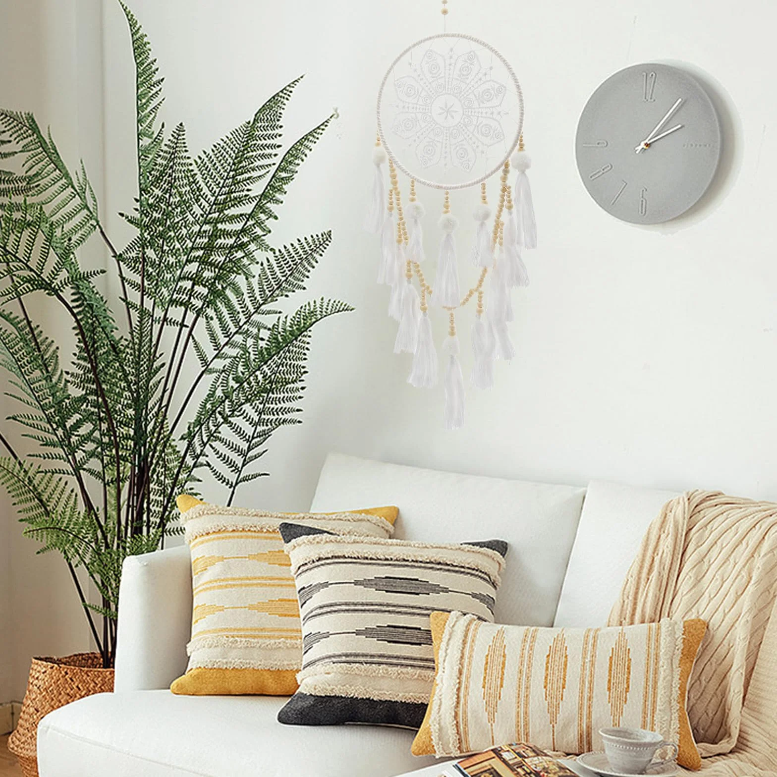 Attrape-rêves bohème fait main, décoration murale à pompons, ornement maison