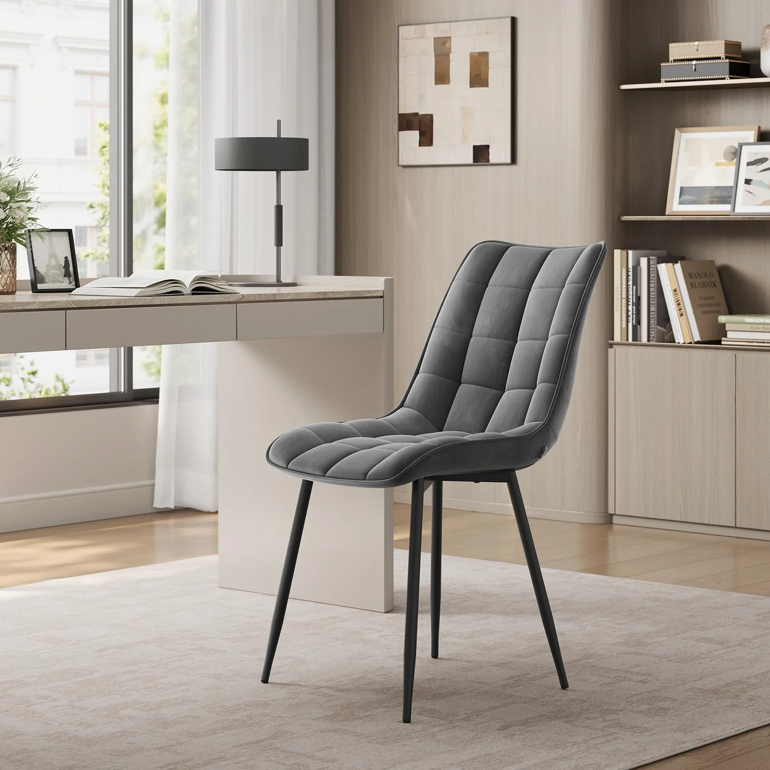 WOLTU Chaise de Salle à Manger Design Moderne Velours Gris Foncé