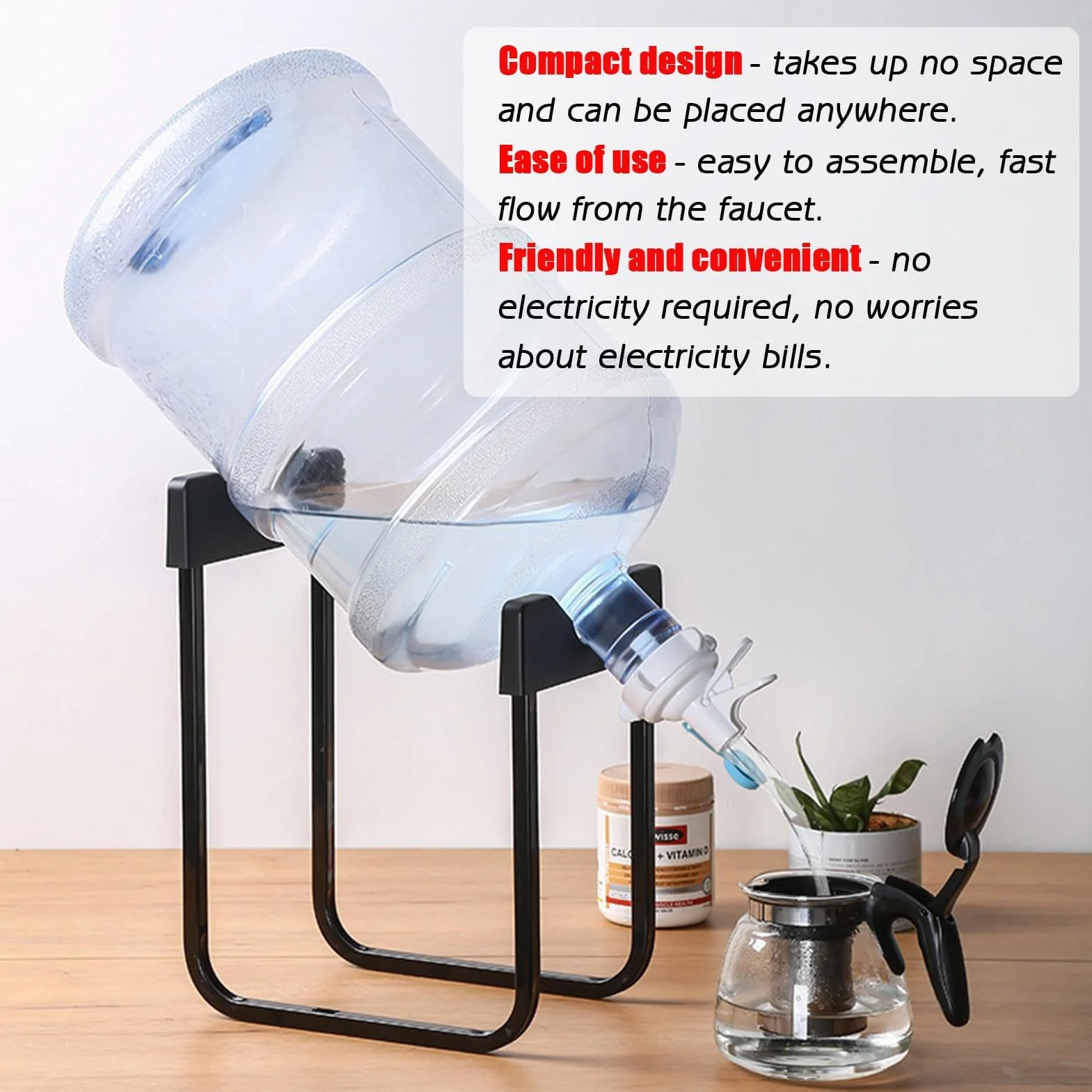 Porte-Bouteille d'3 à 5 gallons Support Distributeur d'eau Anti-Fuite Bec réutilisable Compatible Bouche Bouteille Non filetée