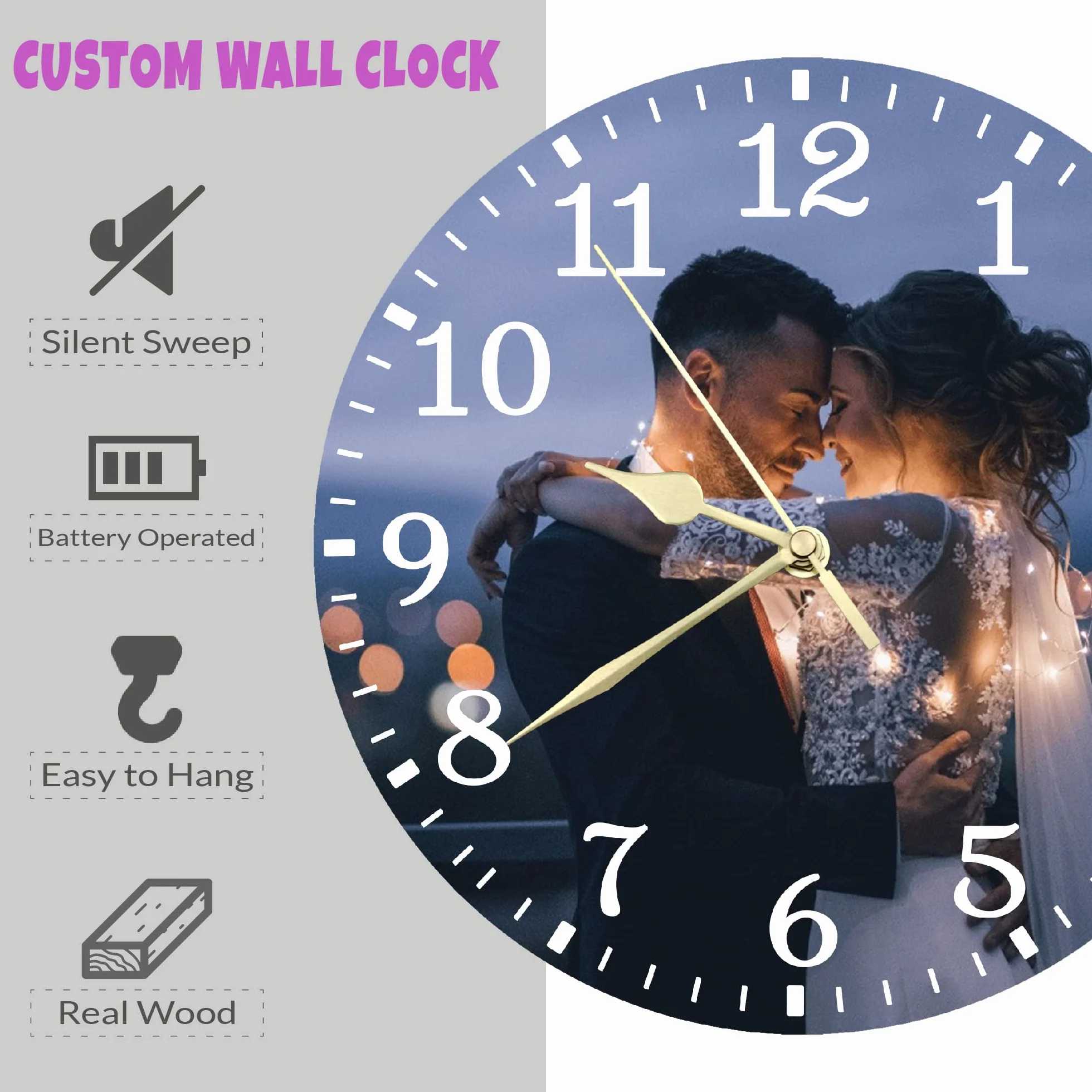 Horloge Murale Silencieuse Personnalisée Décor Salon Photo Cadeau Anniversaire