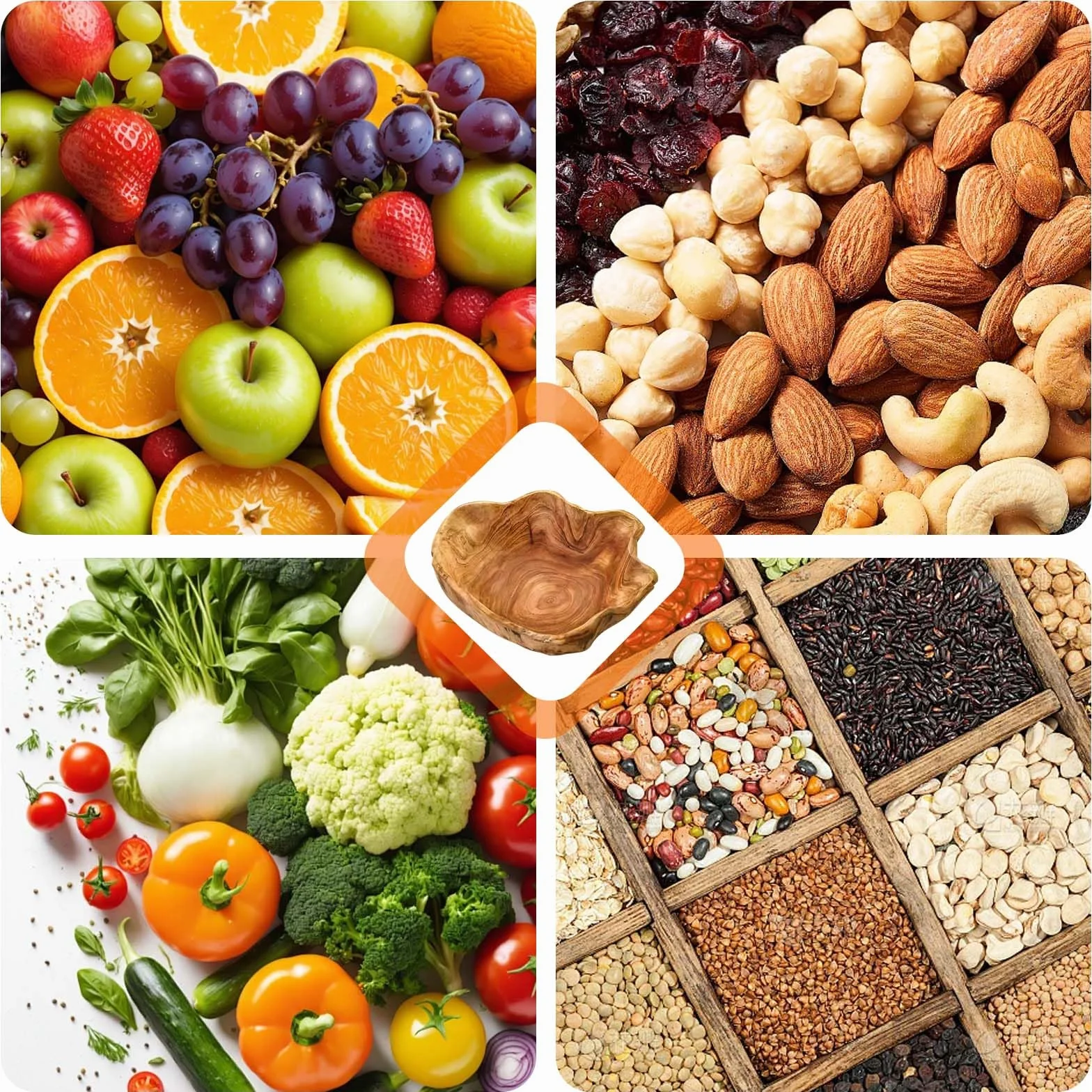 Bol à fruits en bois naturel - Saladier décoratif en bois fait à la main - Bol irrégulier pour salades, collations, fruits (20-24 cm)