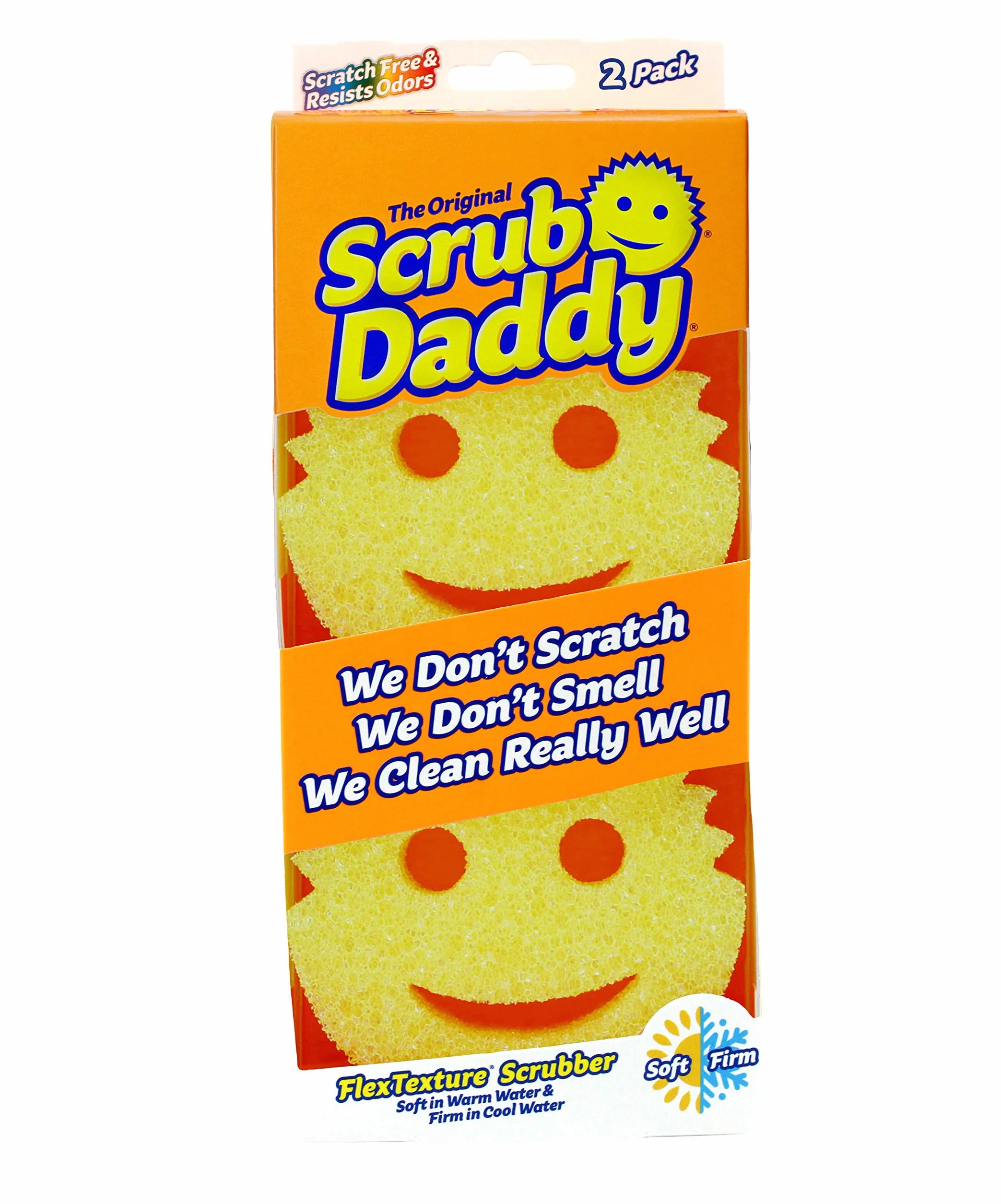 Scrub Daddy Original Éponge à Récurer Smiley Anti Rayure Antibactérienne Lot de 2 Jaune