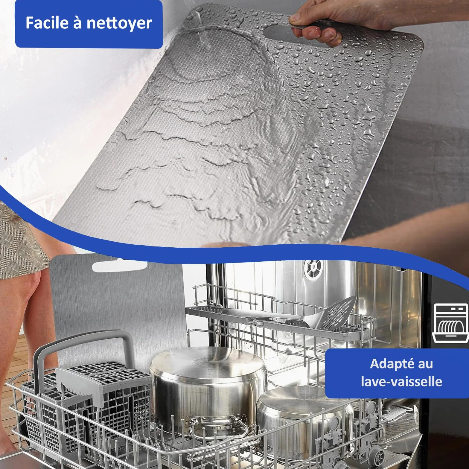 Planche à Découper en Titane Double Face 34x24cm Résistante aux Rayures Sans BPA