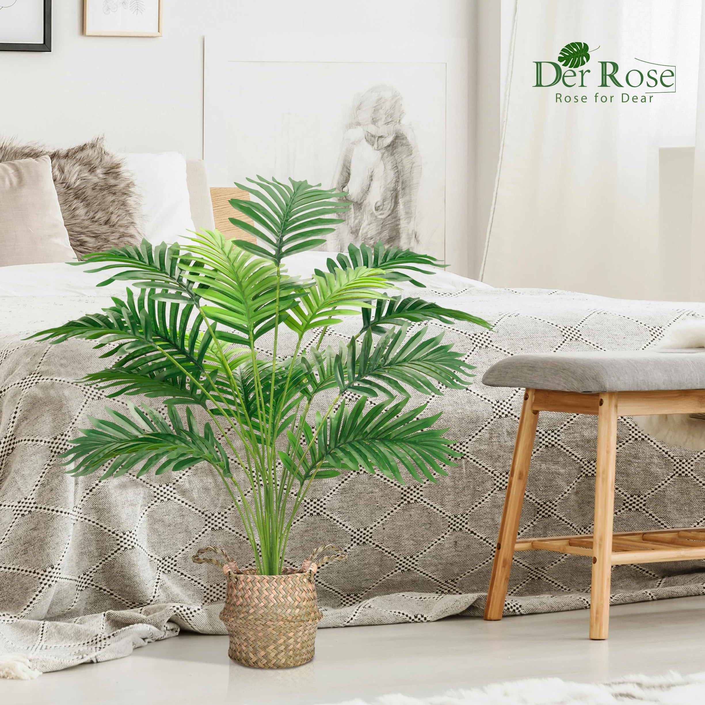 Der Rose 2 Pièces 71 cm Palmier Artificiel Grande Plante Fausse Areca en Pot avec Paniers Tressés