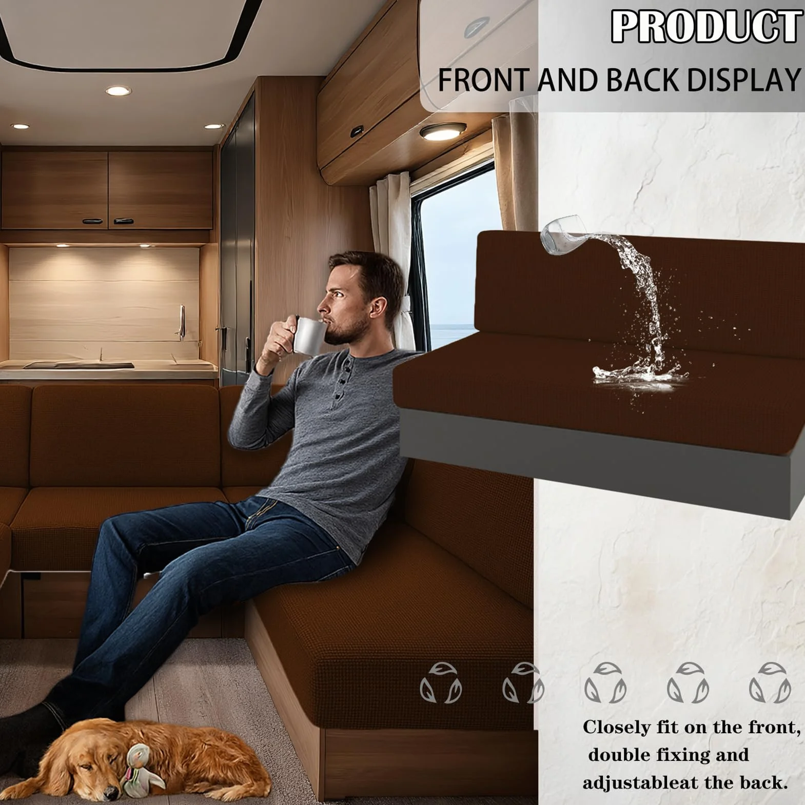 Housse De Coussin Caravaning Imperméable Antidérapante Banquette L130-160cm W40-65cm Marron foncé