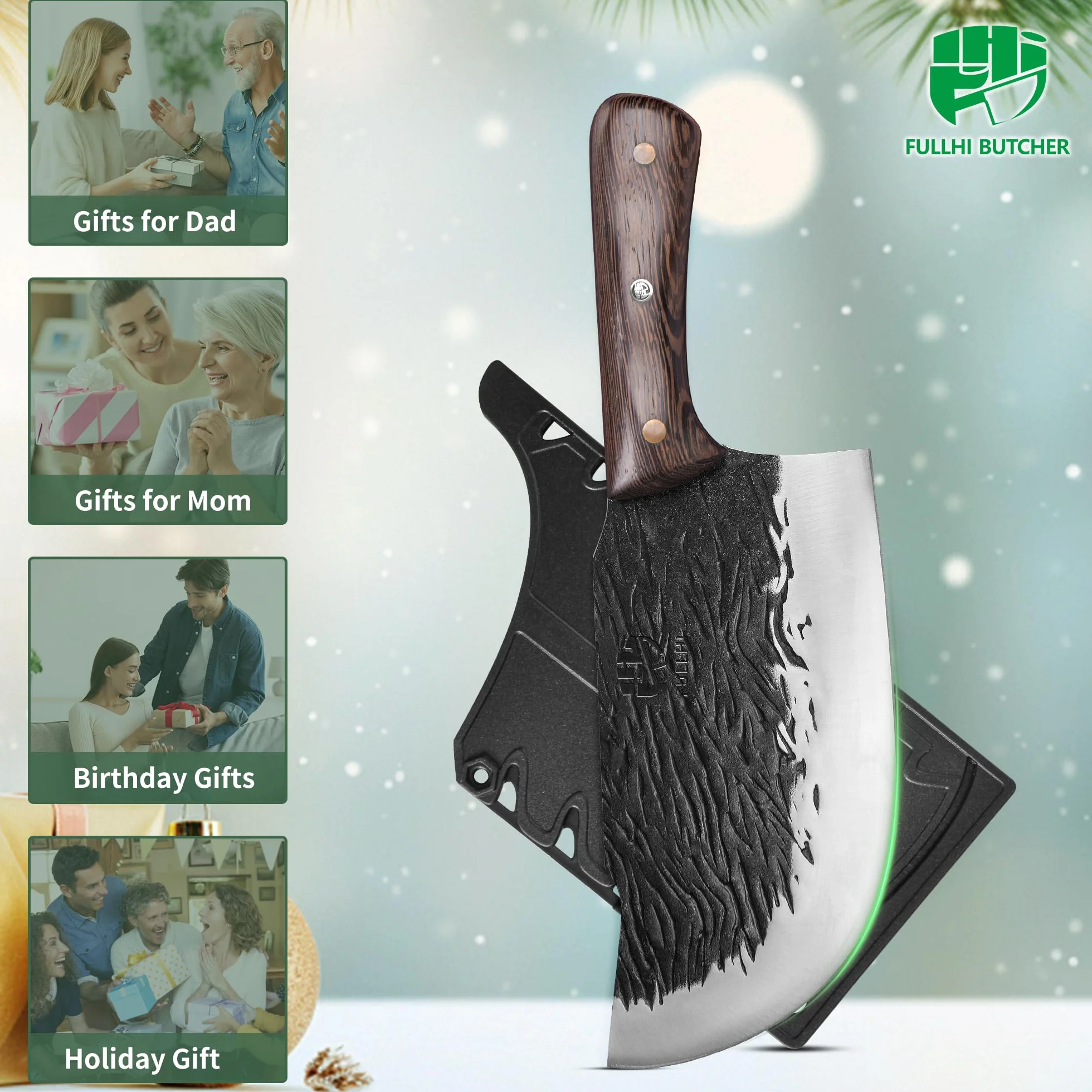 FULLHI Couperet à viande lourd en acier à haute teneur en carbone 21cm avec gaine