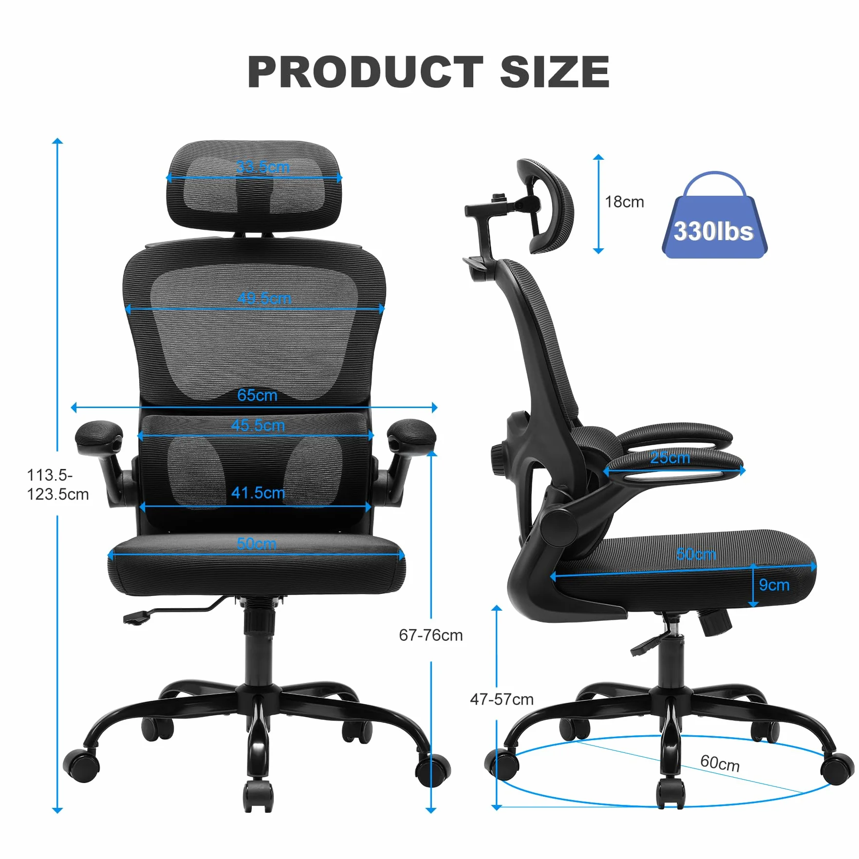 Magic Life Chaise de Bureau Ergonomique Coussin Rebondissant Haute Densité Confortable Respirante Travail Domicile Bureau Noir