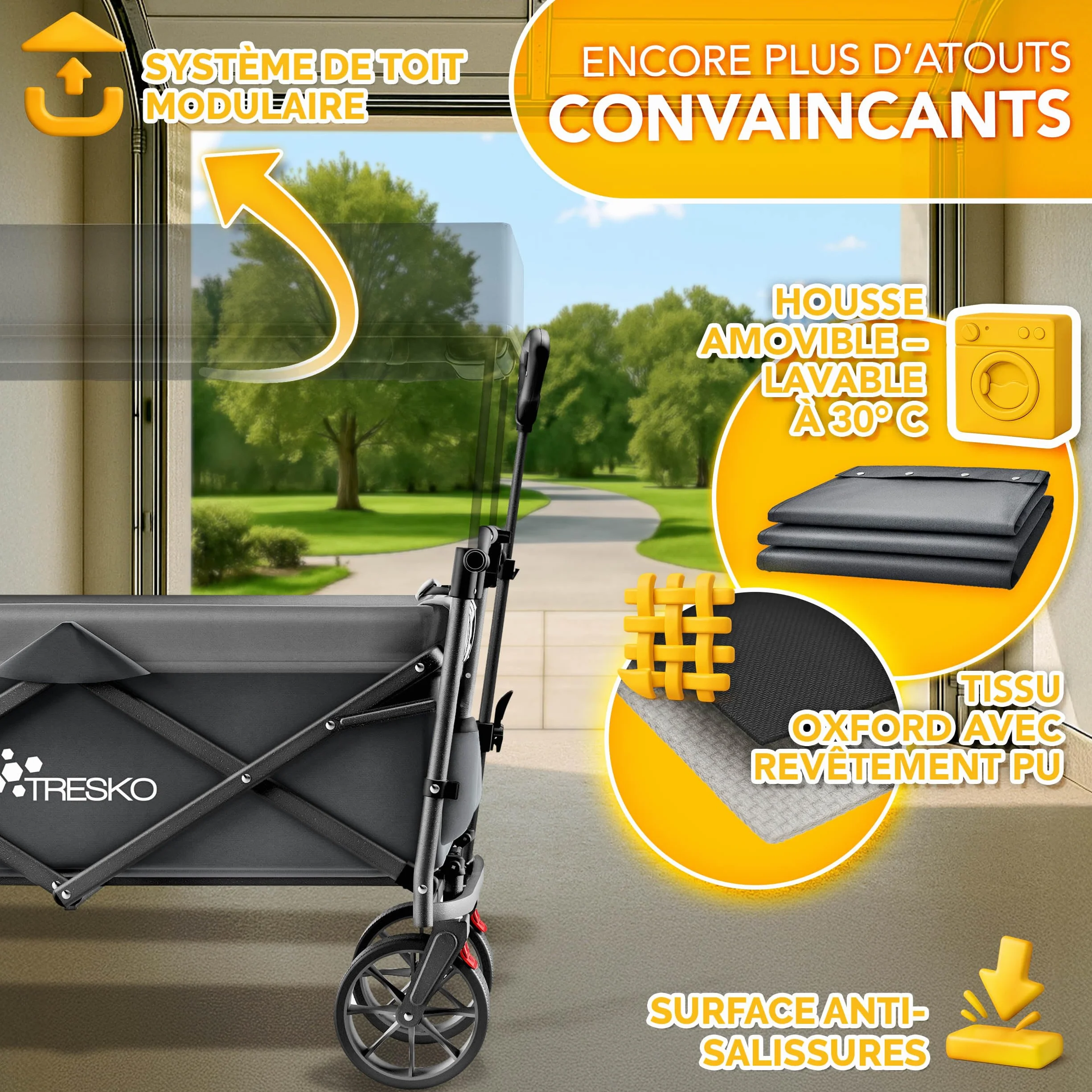 TRESKO Chariot de transport pliable 150 kg avec compartiment isotherme et stores latéraux