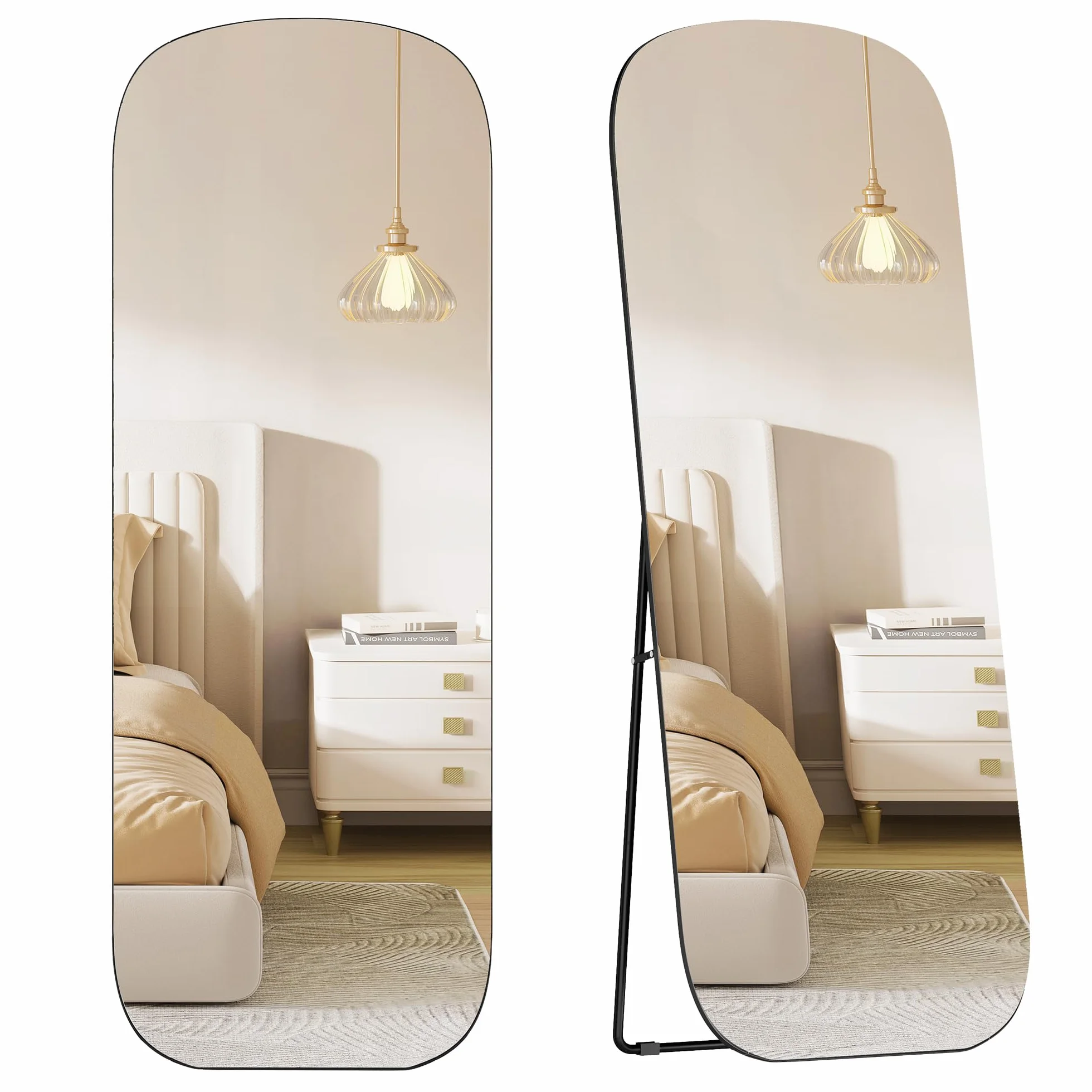 SONGMICS Miroir sur Pied Pleine Longueur 160 x 50 cm Cadre en Aluminium Noir d'encre