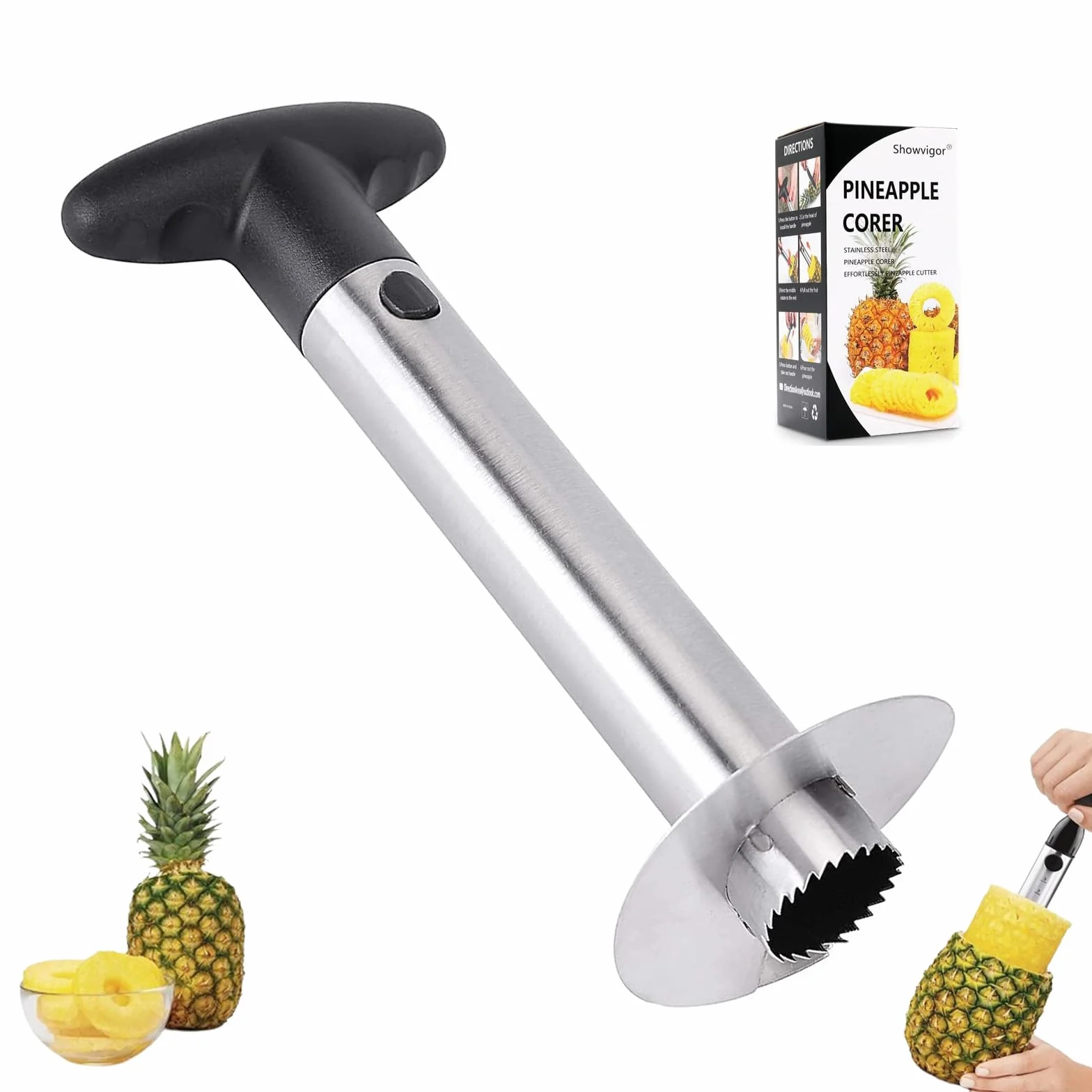 Coupe Ananas Découpe Ananas Éplucheur Acier Inoxydable pour Anneaux de Fruits Noir