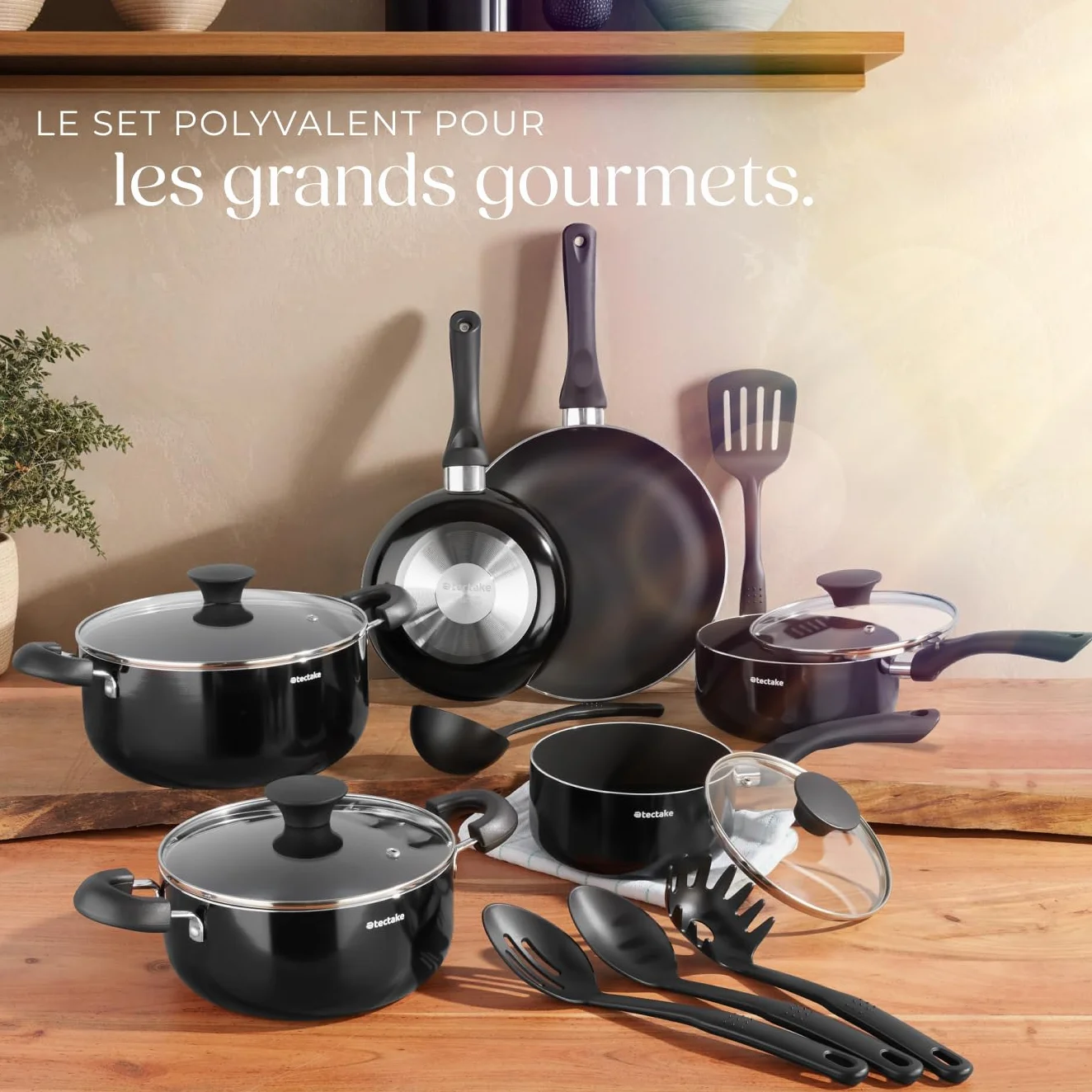 Tectake Set de casseroles et poêles Aluminium inox anti-adhésif 15 pcs gaz vitrocéramique
