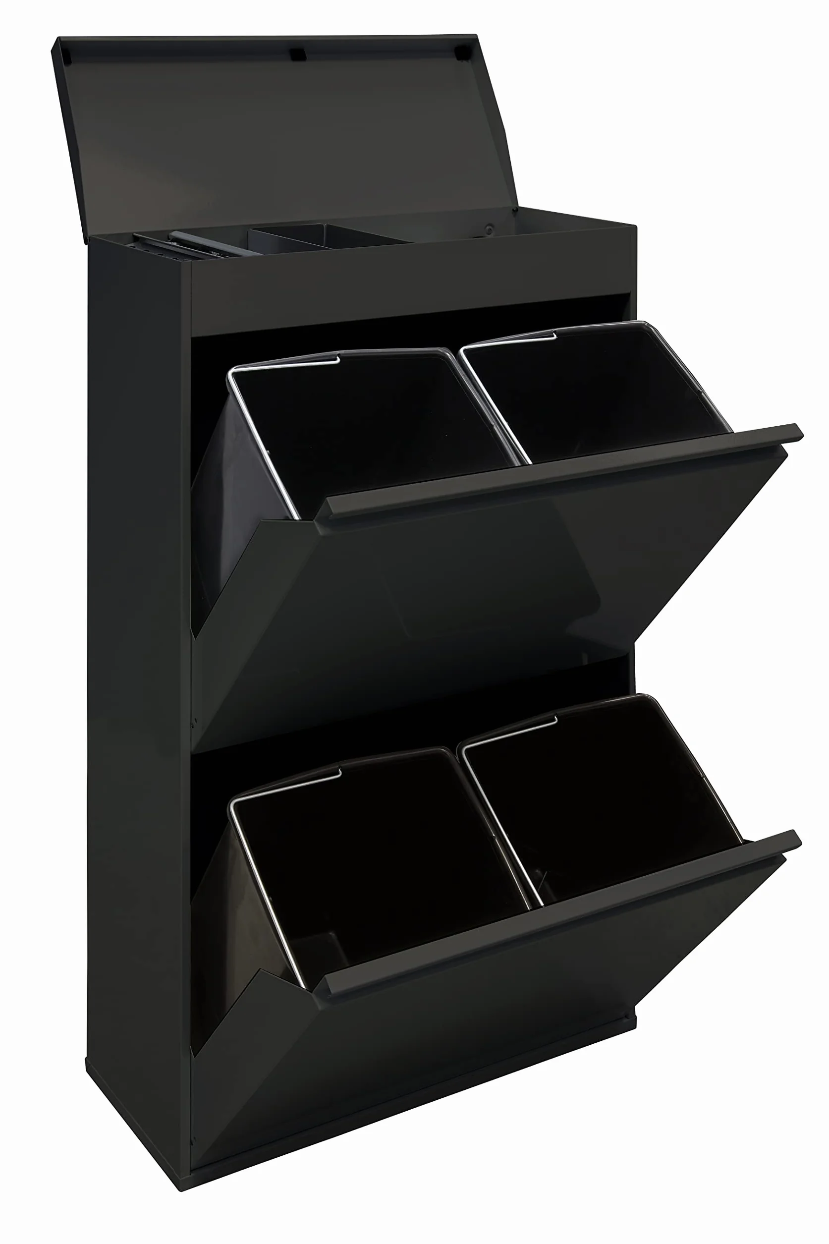 ARREGUI Top CR626-B Poubelle de recyclage en acier, tri sélectif, 4 seaux, 68 L, noir