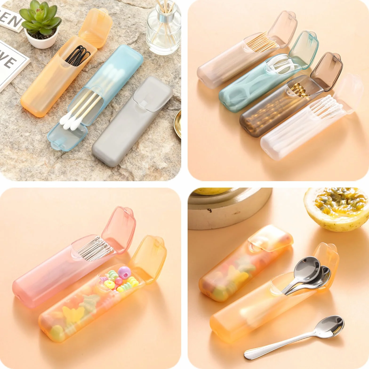 MANJIAMEI 6 Pièces Mini Porte-Cure-Dents Translucide Portable Format de Poche Distributeur à Fil Dentaire Multifonction