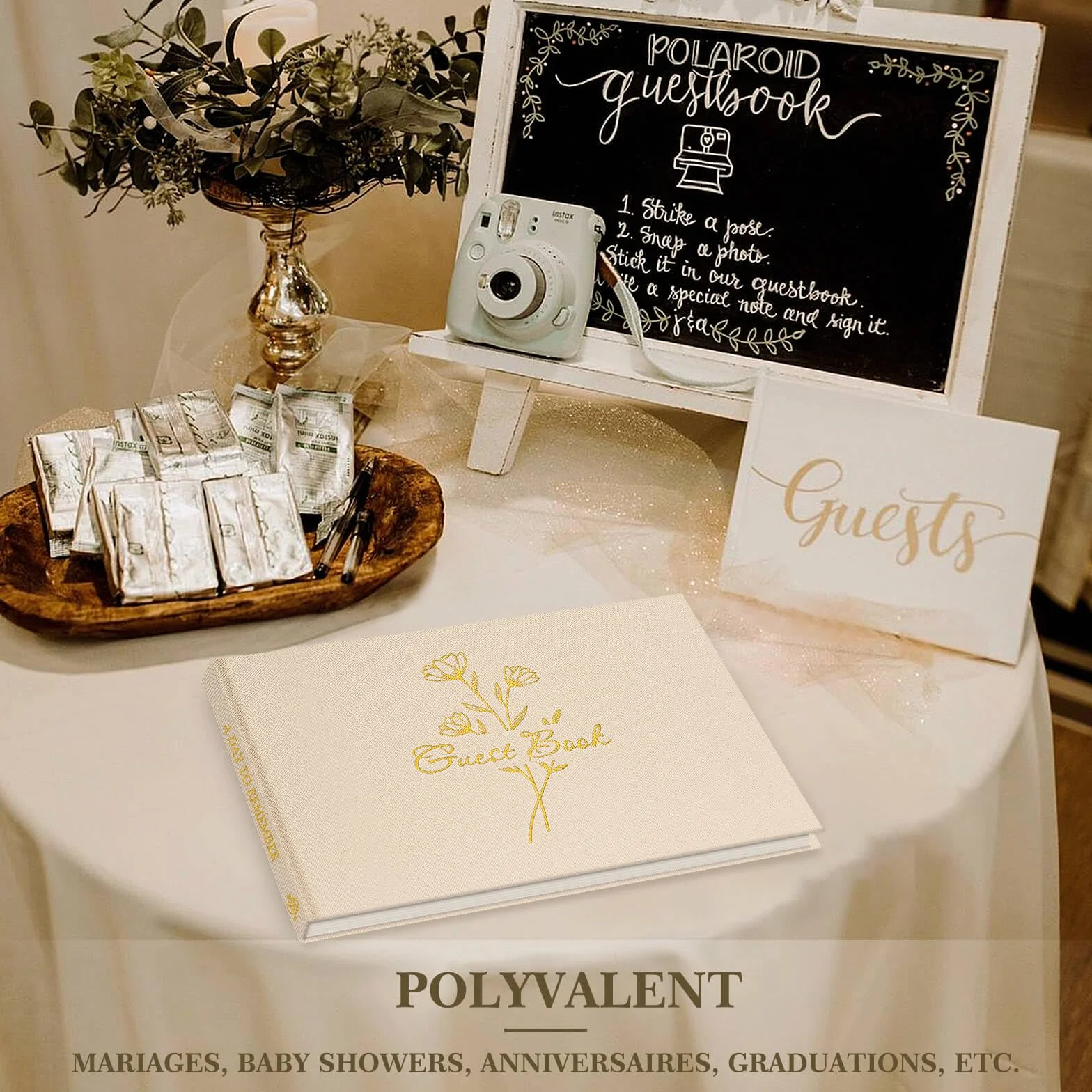 Livre d'or Mariage en Lin 108 Pages Vierges pour Anniversaire, EVJF, Noces, Baptêmes, Baby shower, Pacs (Bleu)