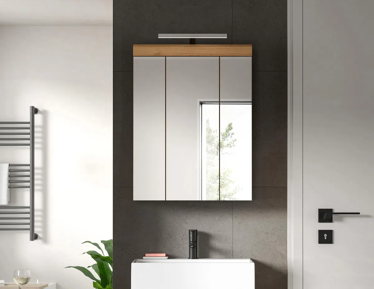 xonox.home Bad Scout X06N3726 Armoire à Pharmacie avec Miroir et éclairage Imitation chêne Artisanal, env. 60 x 79 x 18 cm