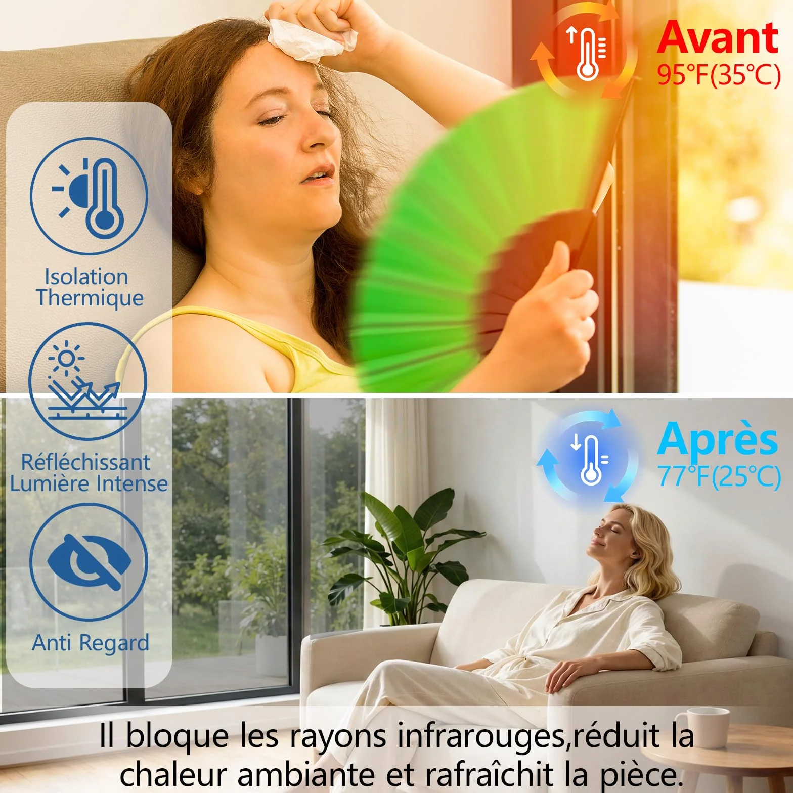 Film Fenetre Anti Regard Anti Chaleur 44.5x200cm sans Colle Occultant Fenêtre Bon Effet Miroir Anti UV Protection Vie Privée Salon Chambre