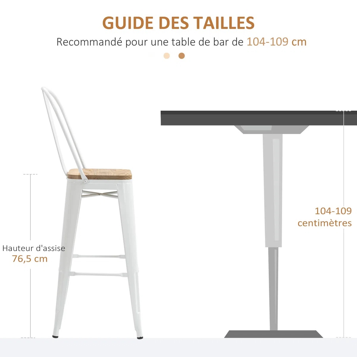 HOMCOM Tabourets de Bar Empilables avec Dossier Lot de 4 76 cm Blanc