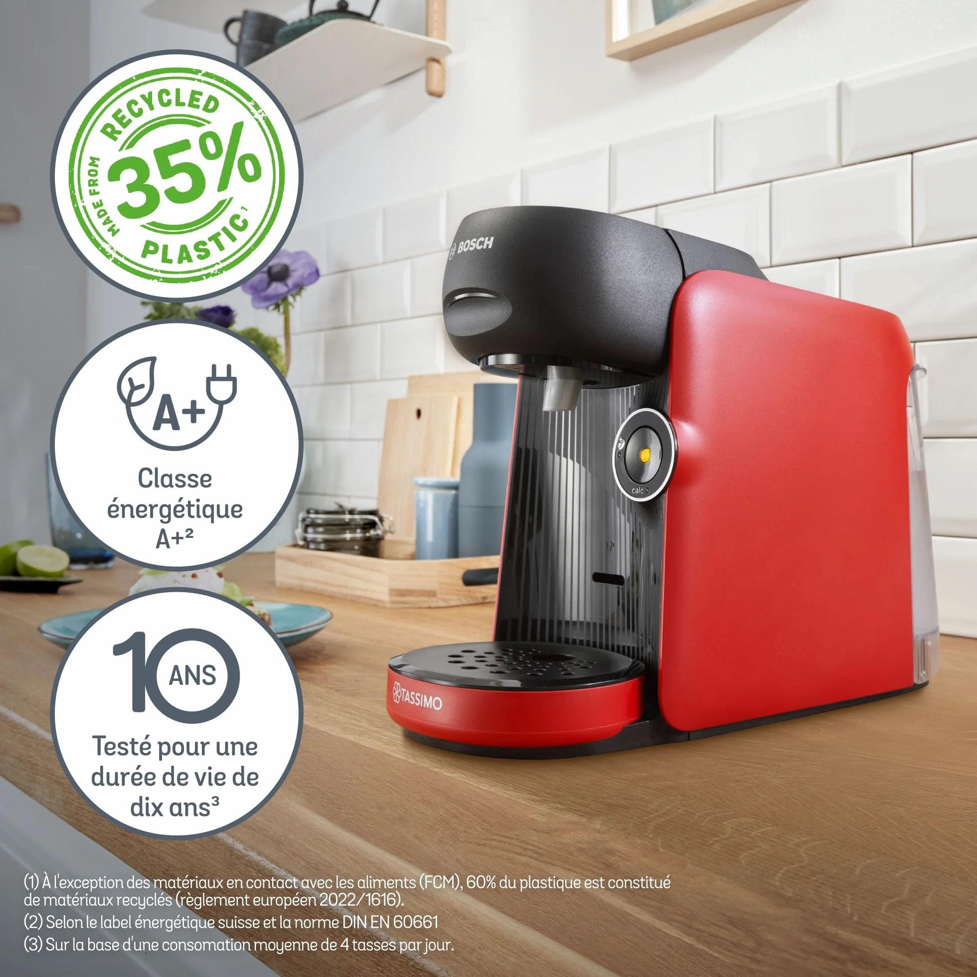Bosch Tassimo Finesse TAS163E Machine à café multi-boissons, 70 boissons chaudes, IntensityBoost, cafétière à dosettes, rouge