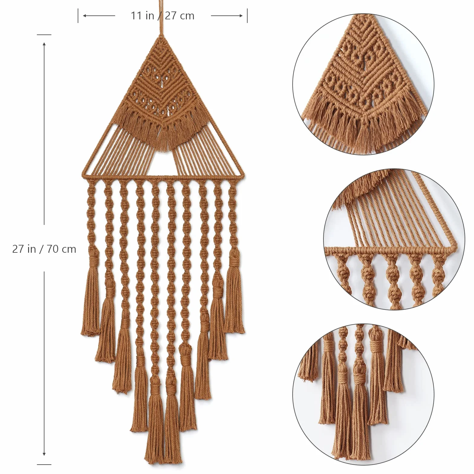 Boho Macramé Tenture Murale Géométrique Art Mural Tissé Attrape-rêves Tapisserie Murale Coton Fait à la Main Marron