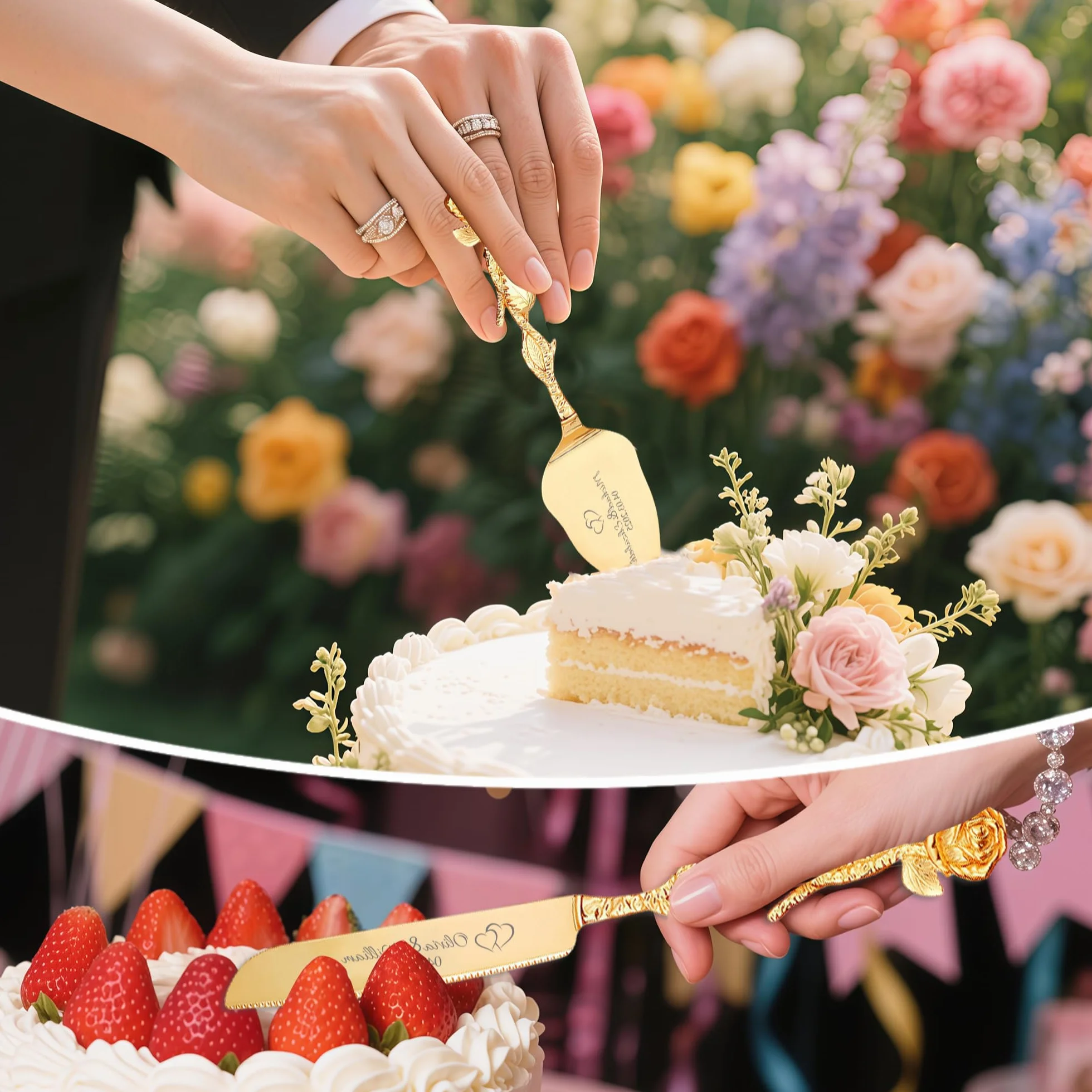 Couteau à Gâteau de Mariage Personnalisé en Acier Inoxydable avec Gravure