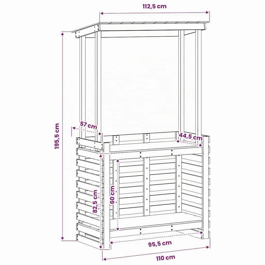 vidaXL Table de Bar d'extérieur et Toit 112,5x57x195,5 cm Bois Massif