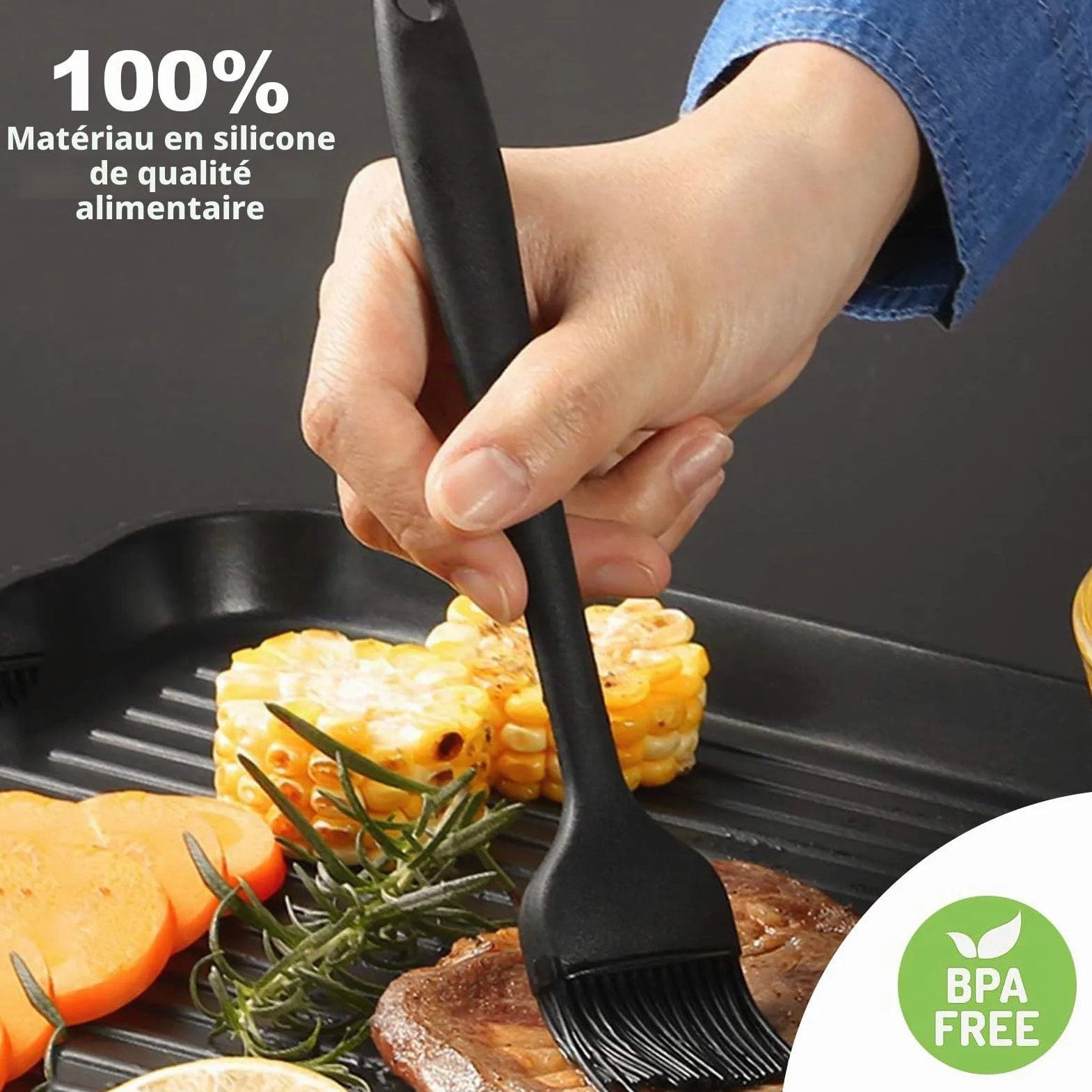Pinceau de Cuisine Silicone 21 cm Noir pour Pâtisserie Barbecue