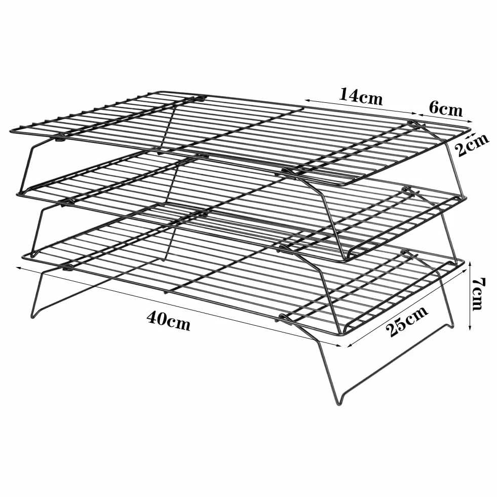 Grille de refroidissement à 3 étages 40x25 cm acier inoxydable empilable antiadhésive passe au lave-vaisselle
