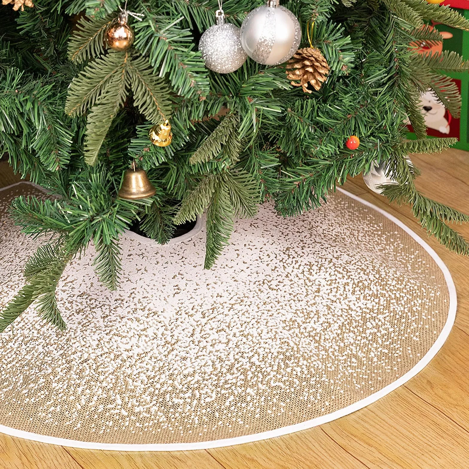 Jupe de sapin de Noël 75 cm toile de jute paillettes blanches flocons de neige N&T NIETING