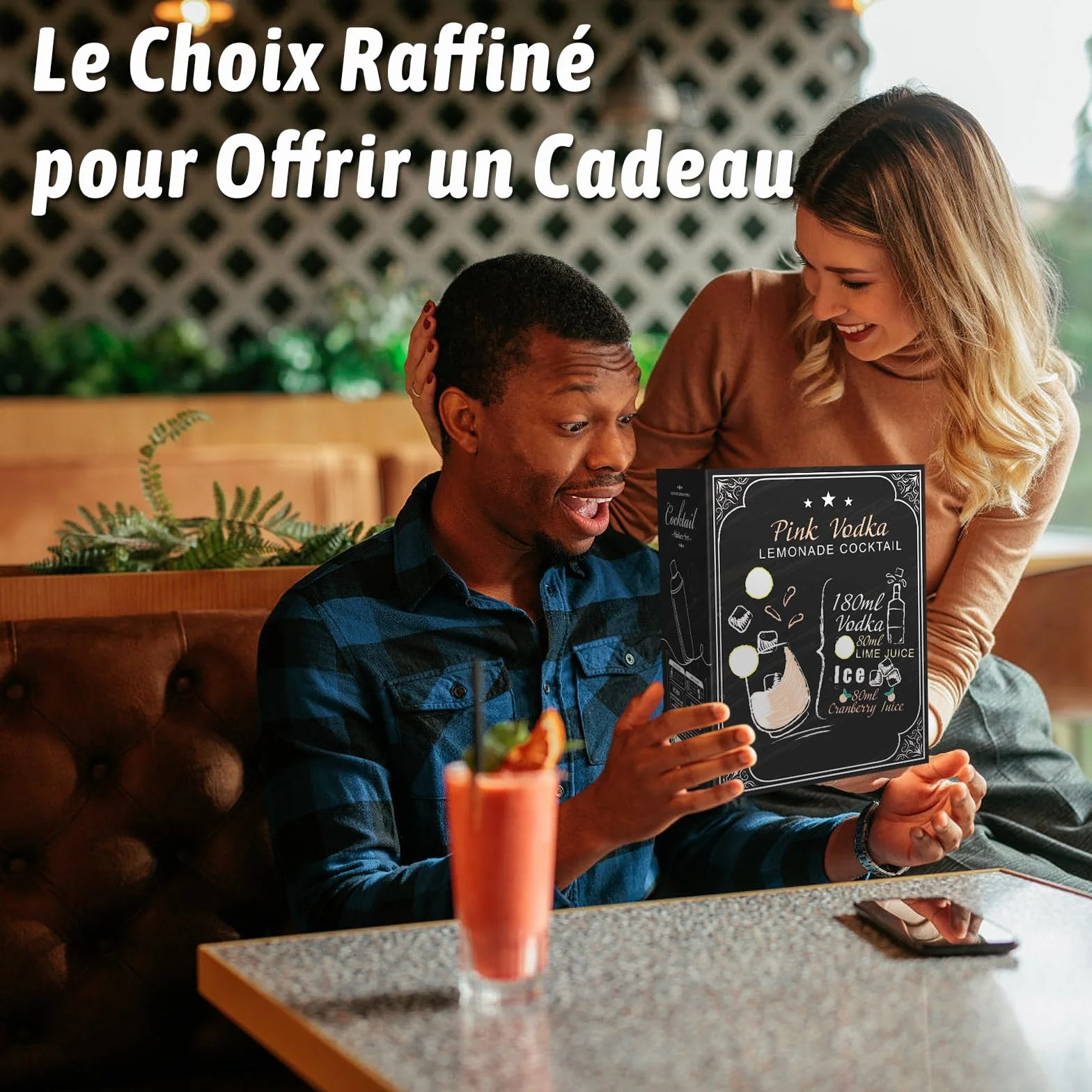 Kit Shaker à Cocktail en Acier Inoxydable GWHOLE avec Support Bois et Recette