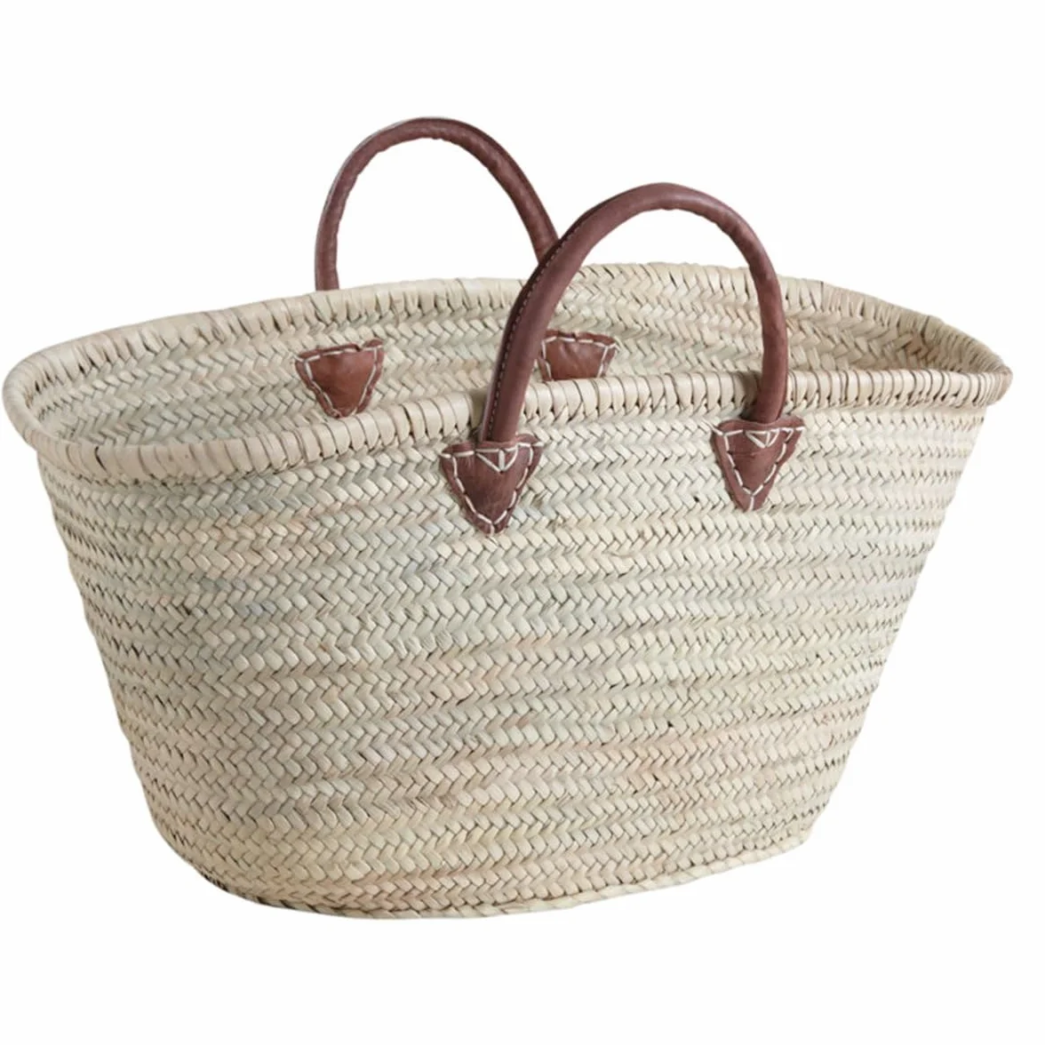 AUBRY GASPARD Panier Cabas en Palmier Naturel avec Poignées en Cuir Design Moderne Rangement Décoratif