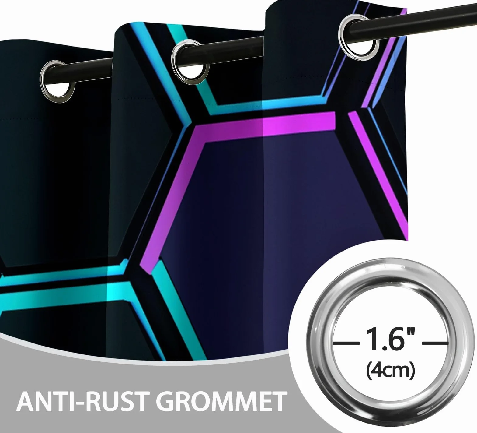 Rideaux Opaques Isolation Thermique 110x215 cm 2 Panneaux Hexagone Géométrique Moderne Noir Violet