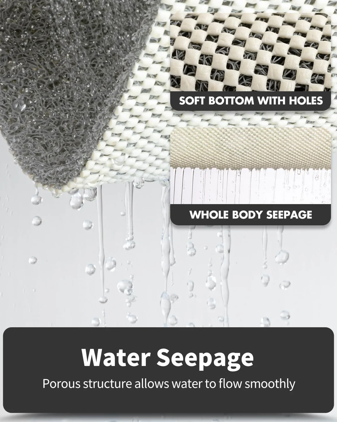 Tapis de Bain antidérapant en luffa PVC 44 x 69,8 cm pour Baignoire Zones humides séchage Rapide
