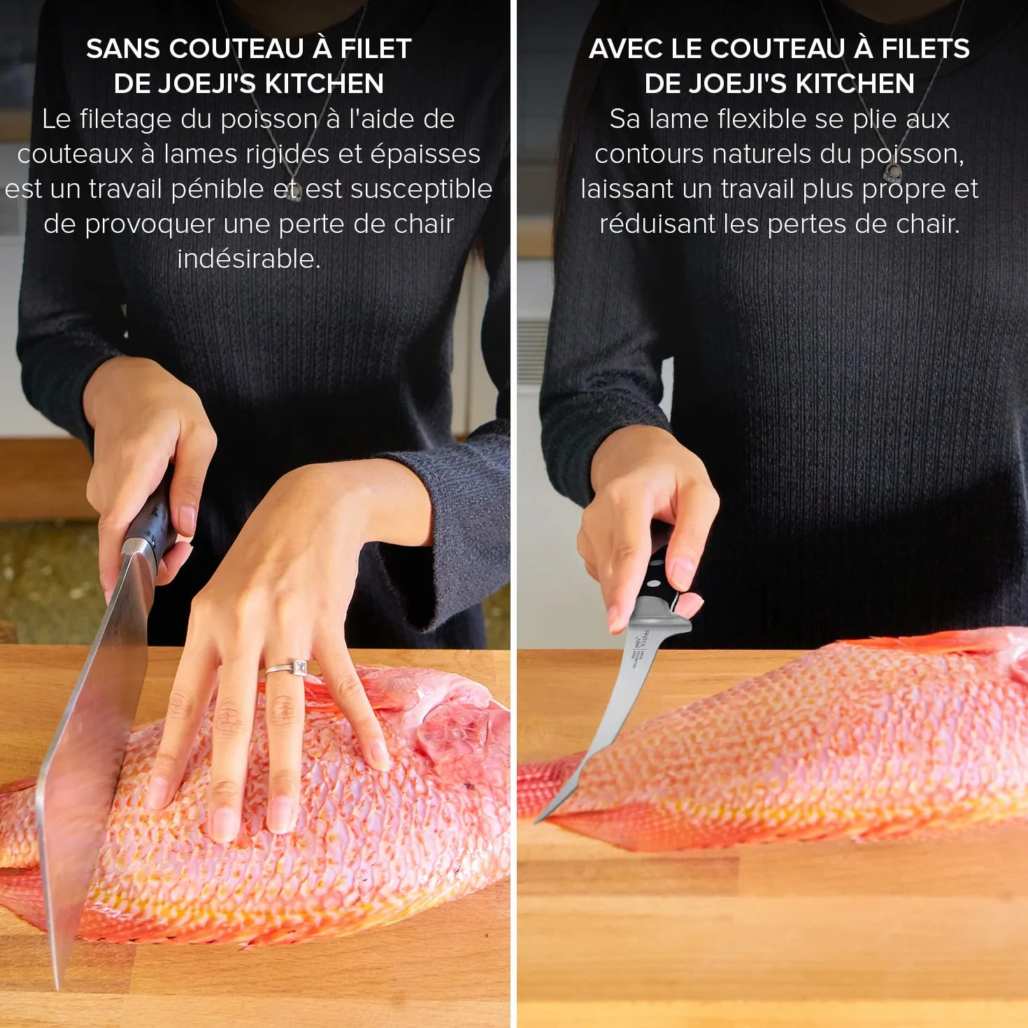 Couteau Filet Poisson Professionnel Acier Inoxydable 31 cm Noir