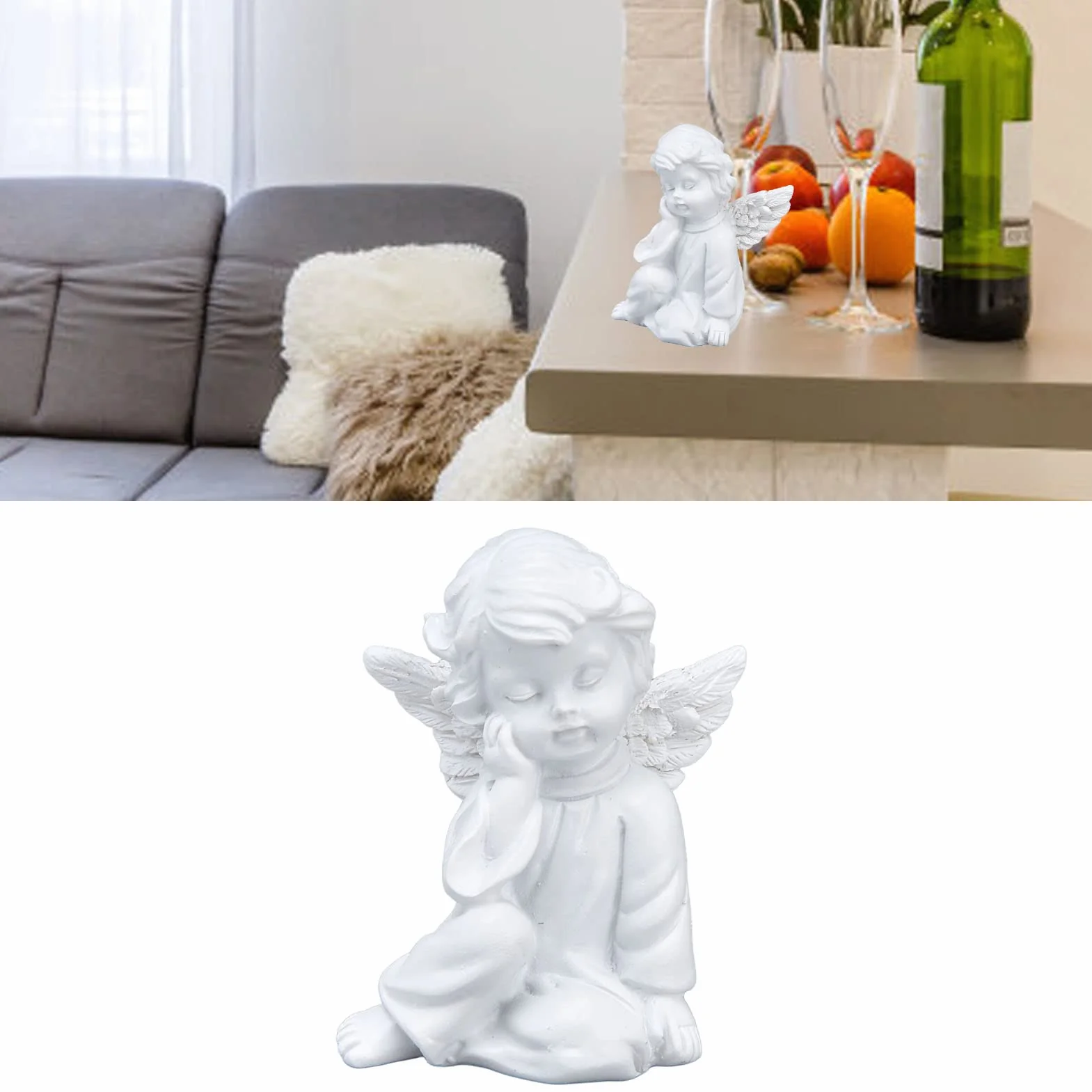 Statuette Ange Gardien Résine 6x5.5cm Décoration Intérieure Extérieure Cadeau Religieux Catholique