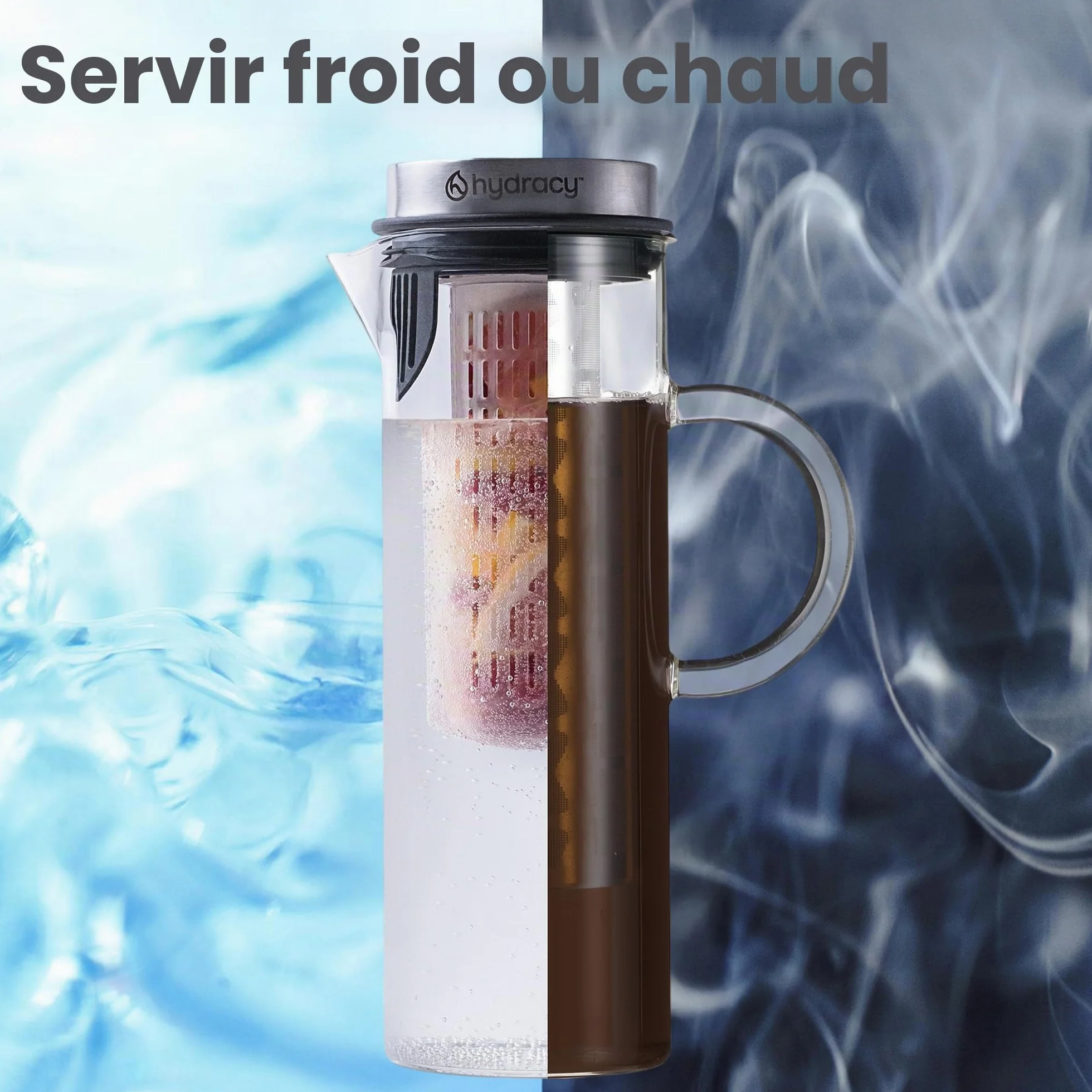 Cafetière Hydracy 1,5L Verre Borosilicate Acier Inox pour Café Thé Glacé Infusion Fruits