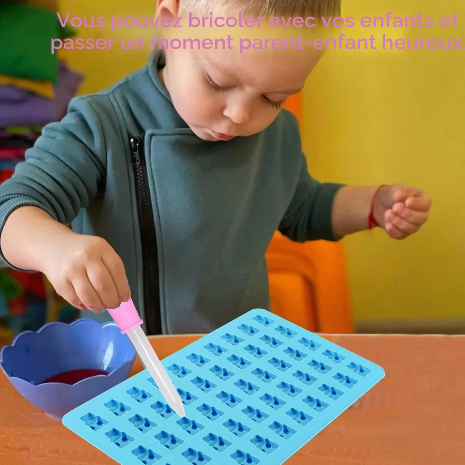 Moules en Silicone pour Oursons, Anti-adhésif, Forme de Cœur, 55 Cœurs/50, Lot de 2 avec Compte-gouttes