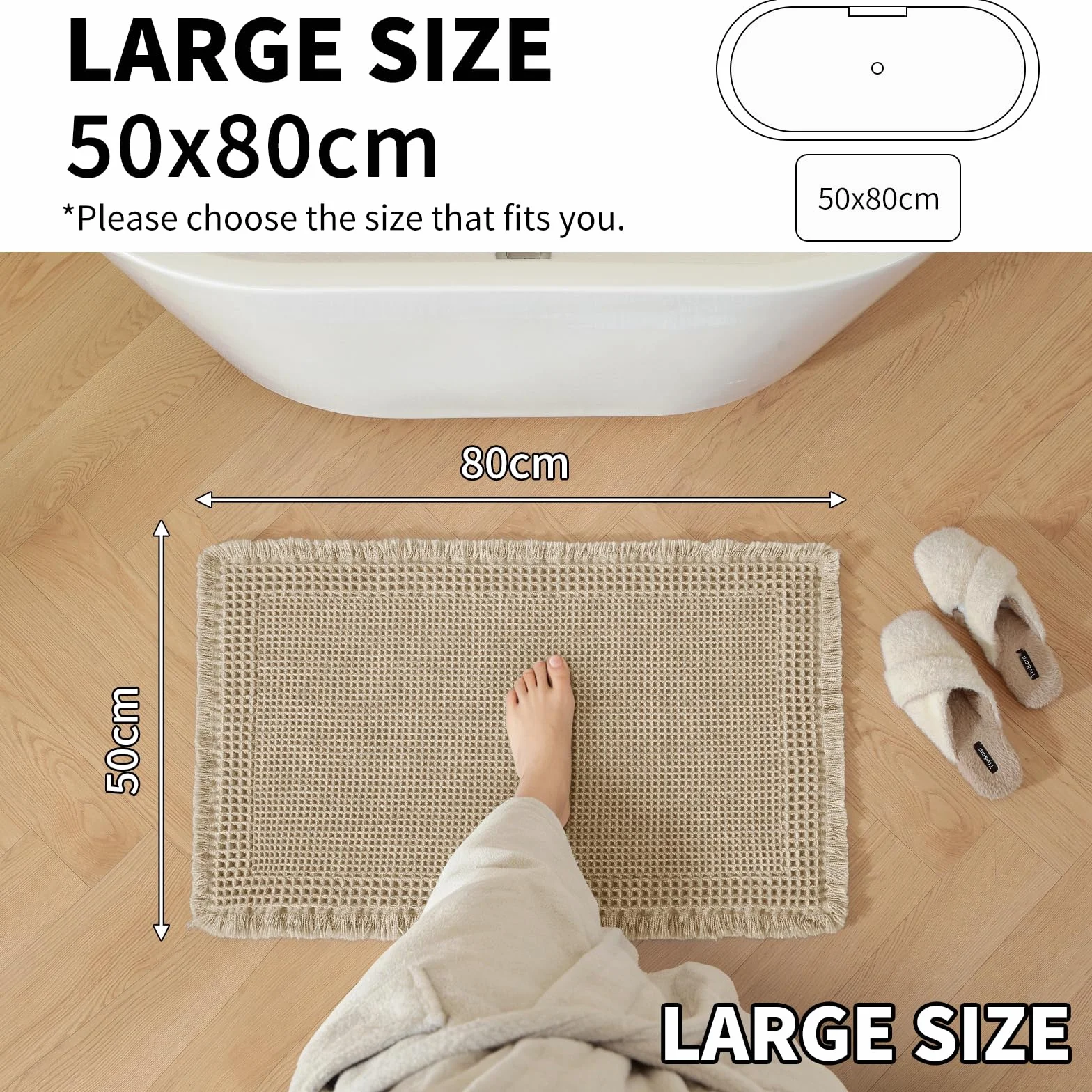 Tapis De Bain Antiderapant 50x80cm Absorbant l'eau Lavable en Machine Marron