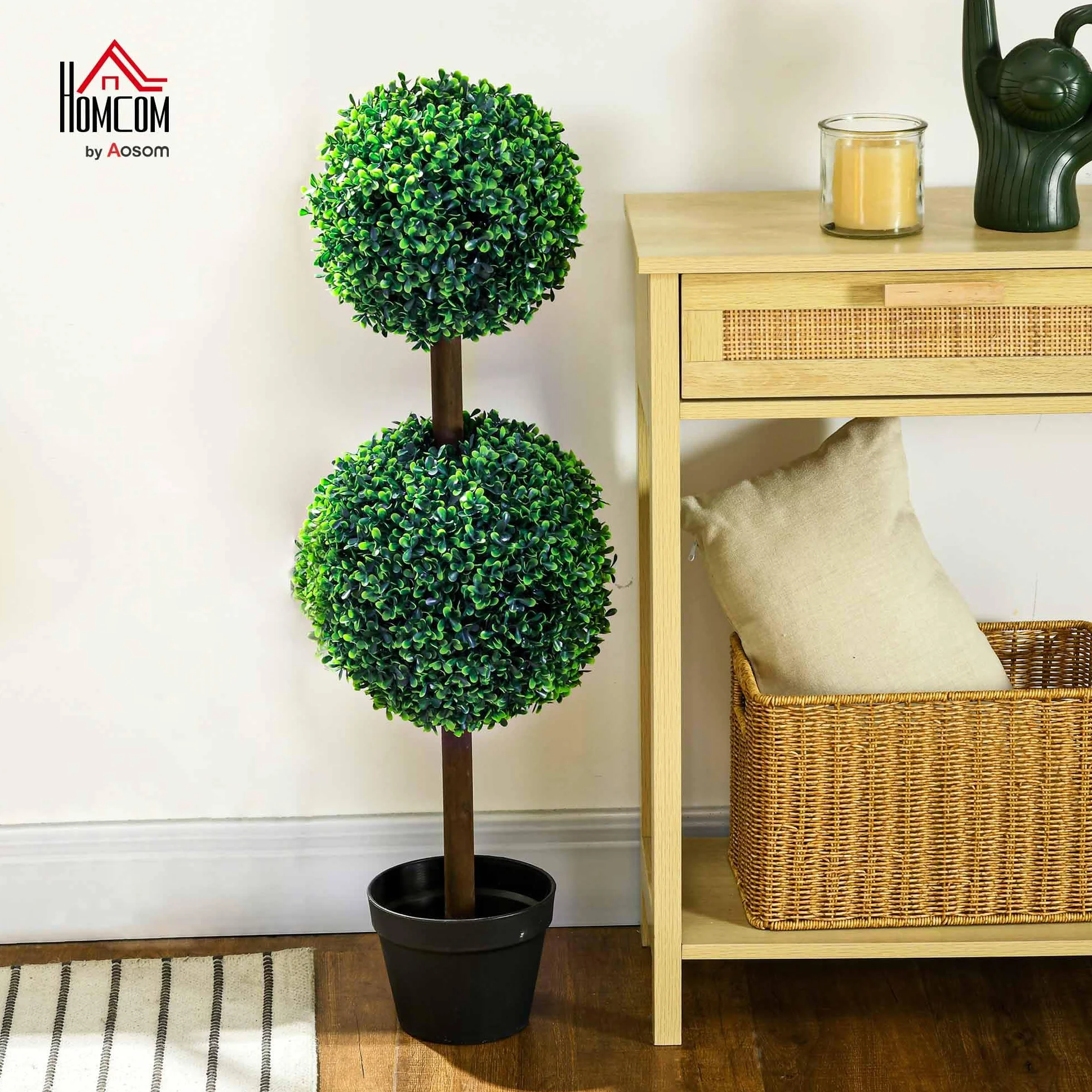 HOMCOM Lot de 2 Arbres Buis Artificiel Double Boules avec Tronc et Pot - Hauteur 90 cm Vert