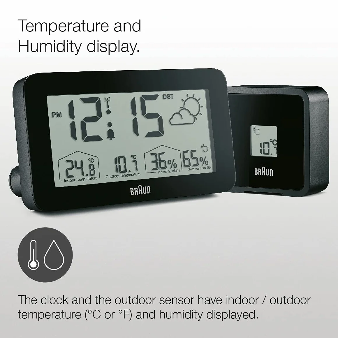 Braun BC13BP-DCF Station météo numérique radio-pilotée avec réveil, température, humidité, prévisions et alarme
