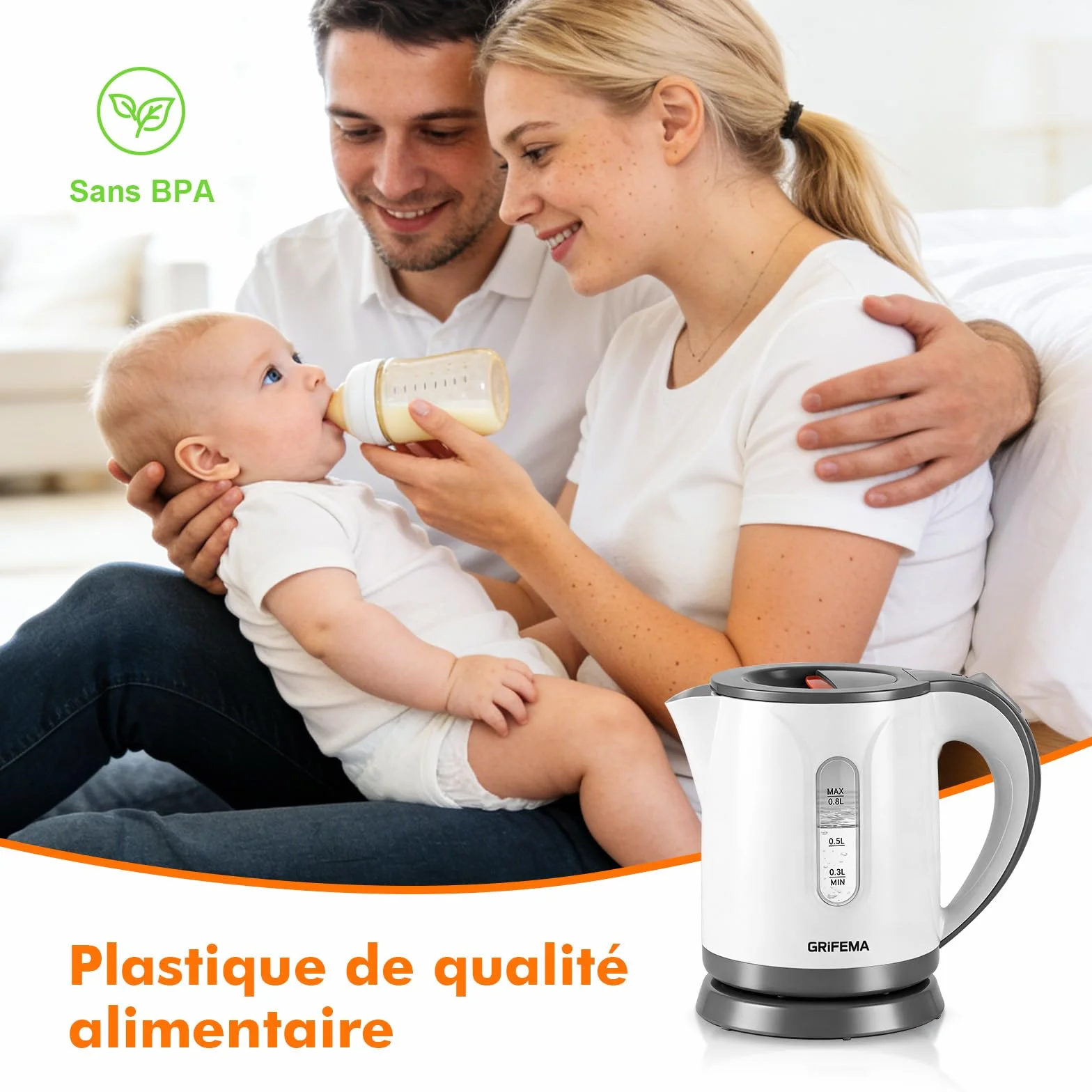 GRIFEMA GC1001 Bouilloire Électrique 0,8L 1100W Filtre Anti-Calcaire Amovible Arrêt Automatique