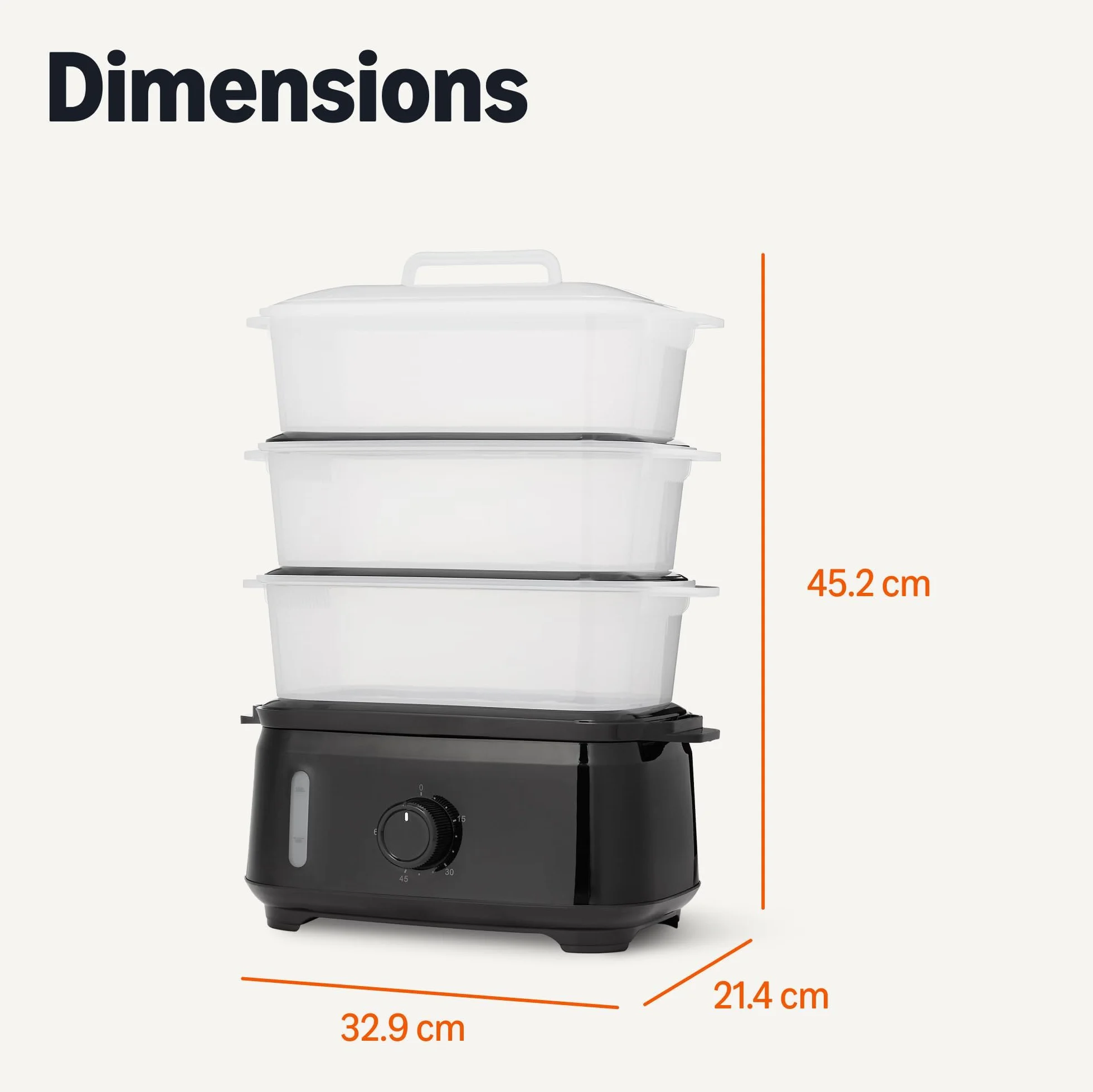 Amazon Basics Cuiseur à Vapeur Électrique 3 Étages 9L 950W Noir