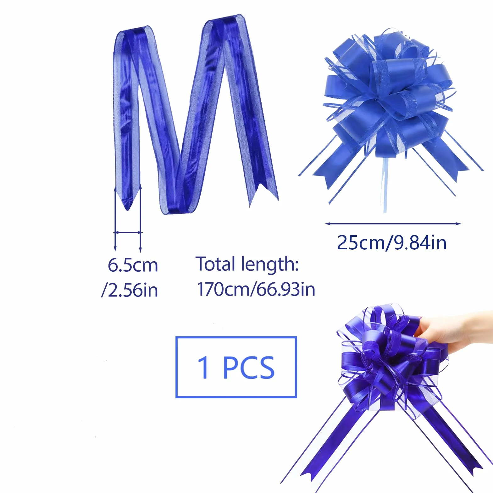 Nœud Cadeau Bleu Grand 25cm - Ruban à Tirer Manuellement pour Emballage Mariage Anniversaire Noël
