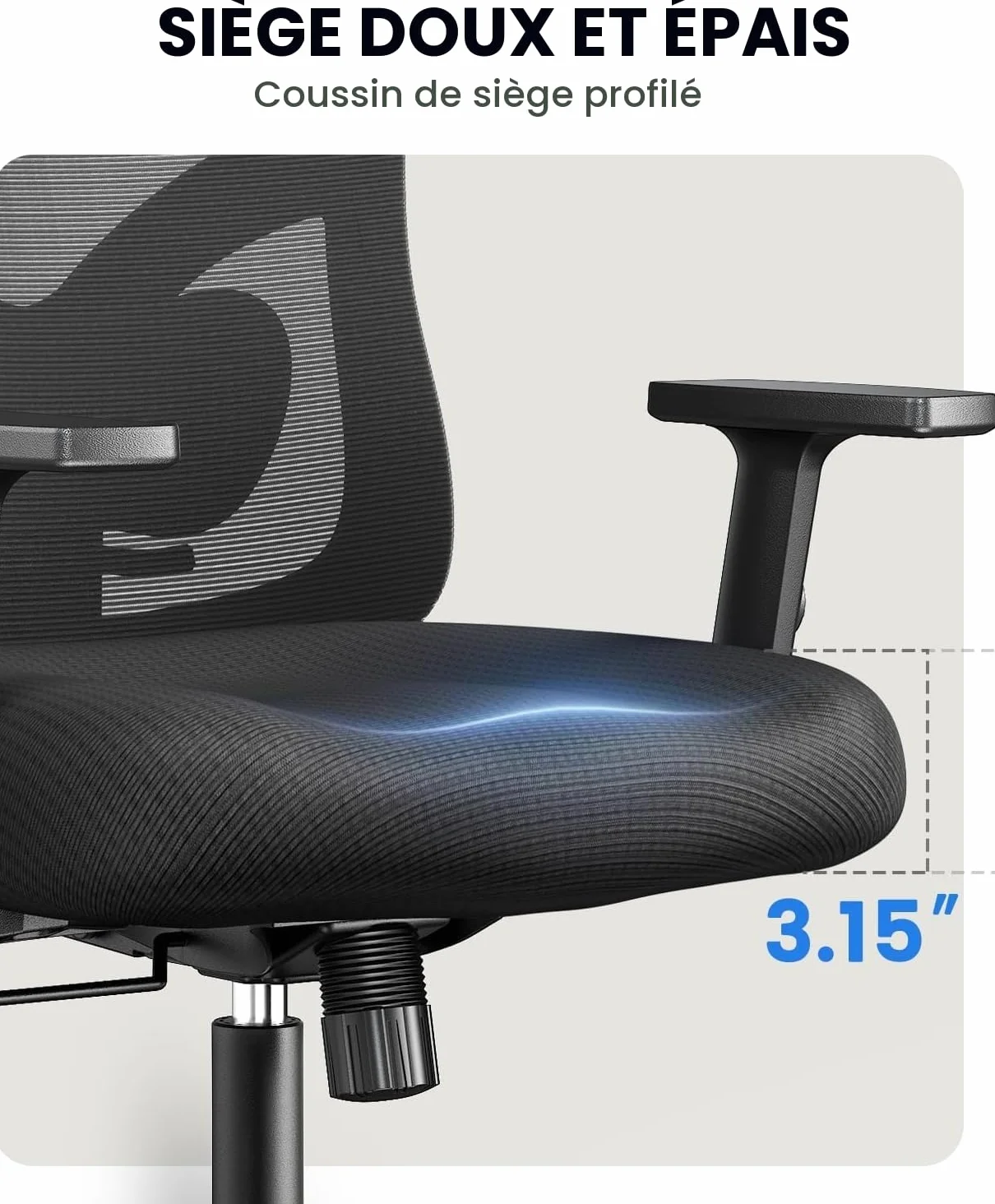 NOBLEWELL Chaise de Bureau Ergonomique Support Lombaire Appui-tête 2D Accoudoirs Réglables Coussin Amélioré Inclinaison Bascule 130° Ordinateur Bureau Domicile