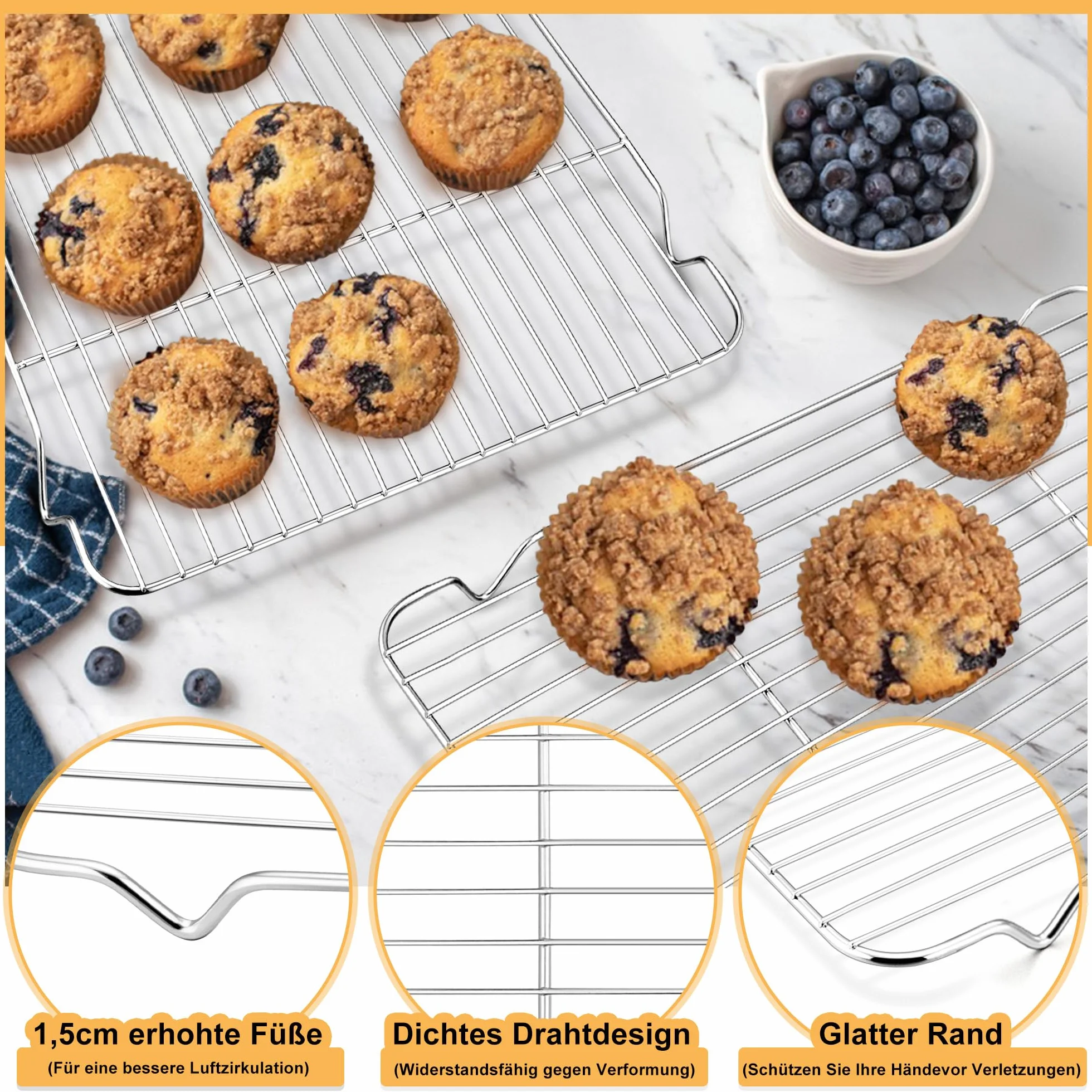 HaWare Lot de 2 grilles de refroidissement en acier inoxydable 42 x 29,2 x 2 cm rectangulaires