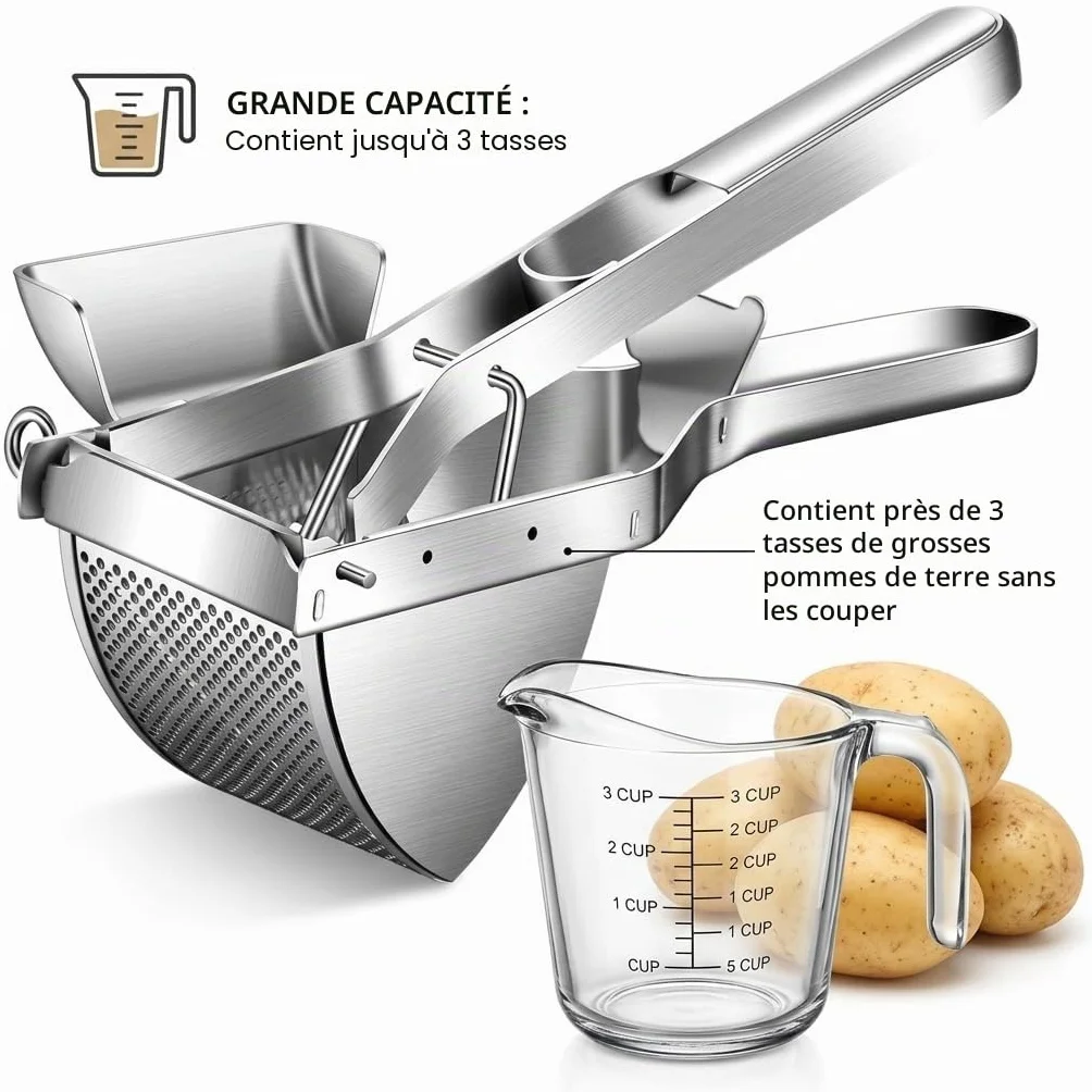 Presse-purée professionnel inoxydable avec grattoir à pâte, lave-vaisselle