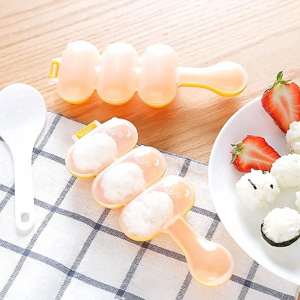 Moule à boules de riz jaune grand pour enfants avec mini cuillère à riz
