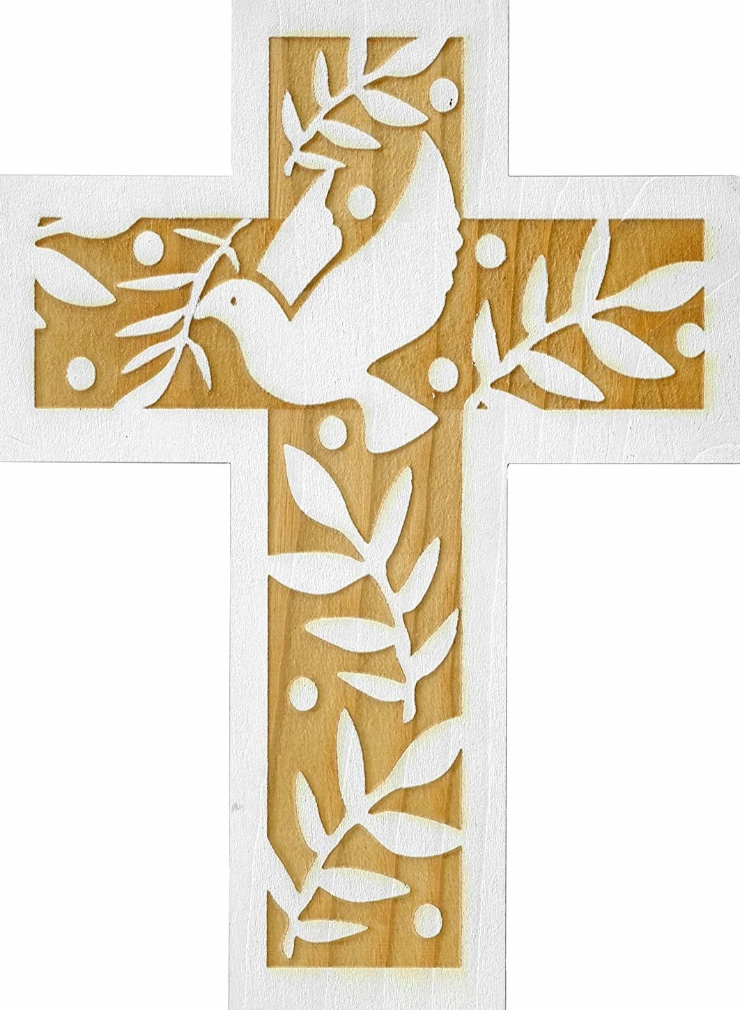 Croix murale en bois d'épicéa 18 cm avec colombe et rameaux d'olivier Kaltner