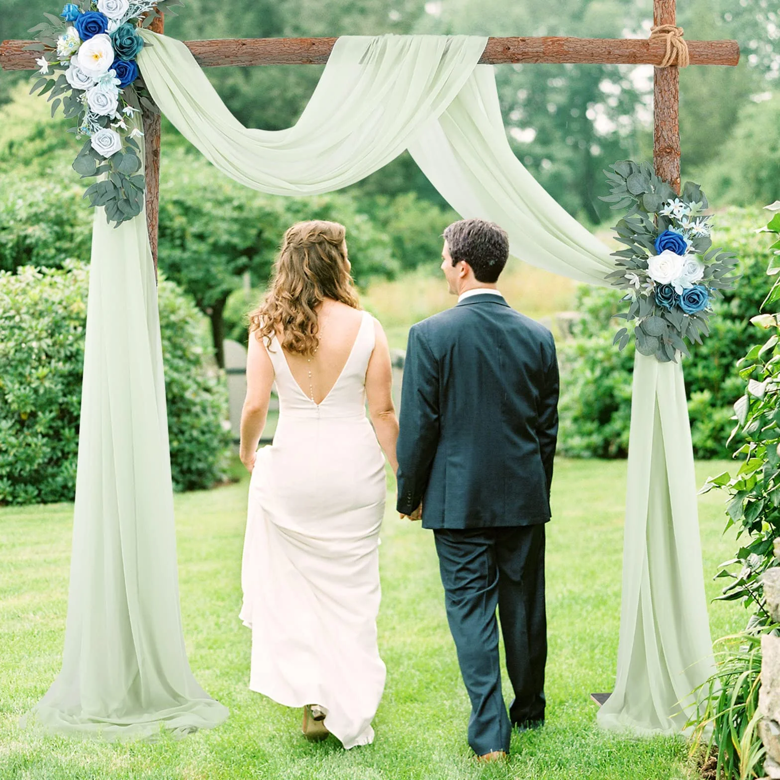 Mariage Arche Tenture Voilage Drapés Mousseline Élastique 70 x 550 cm Décoration Toile Fond Rideau Gaze Gris Vert