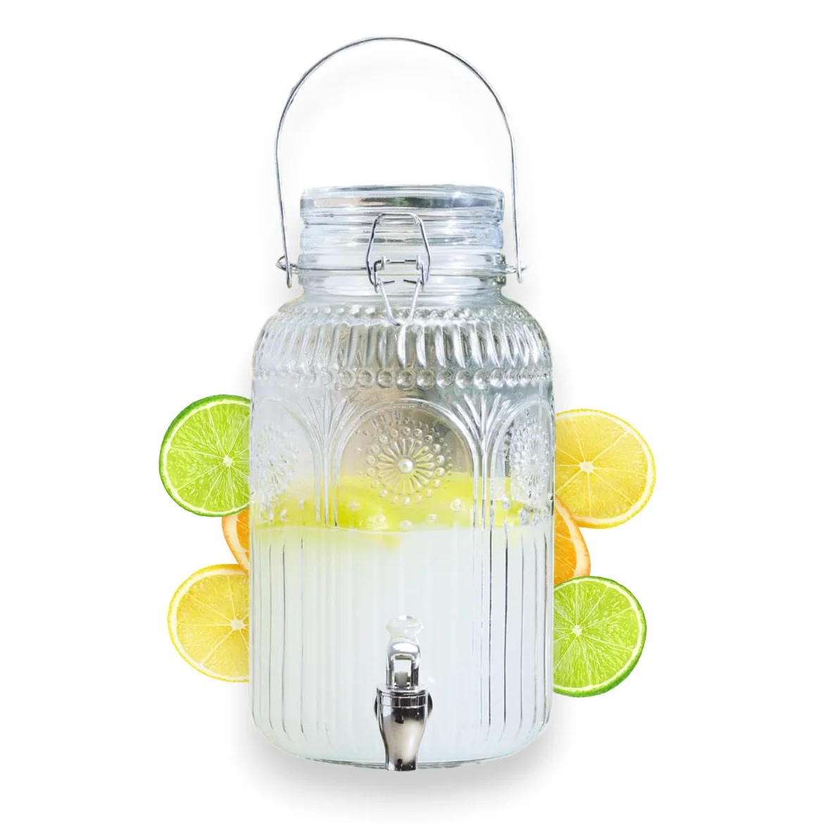 Distributeur Boisson avec Robinet 4 L - Fontaine à Eau et Cocktail en Verre - Jarre pour Fêtes et Anniversaires